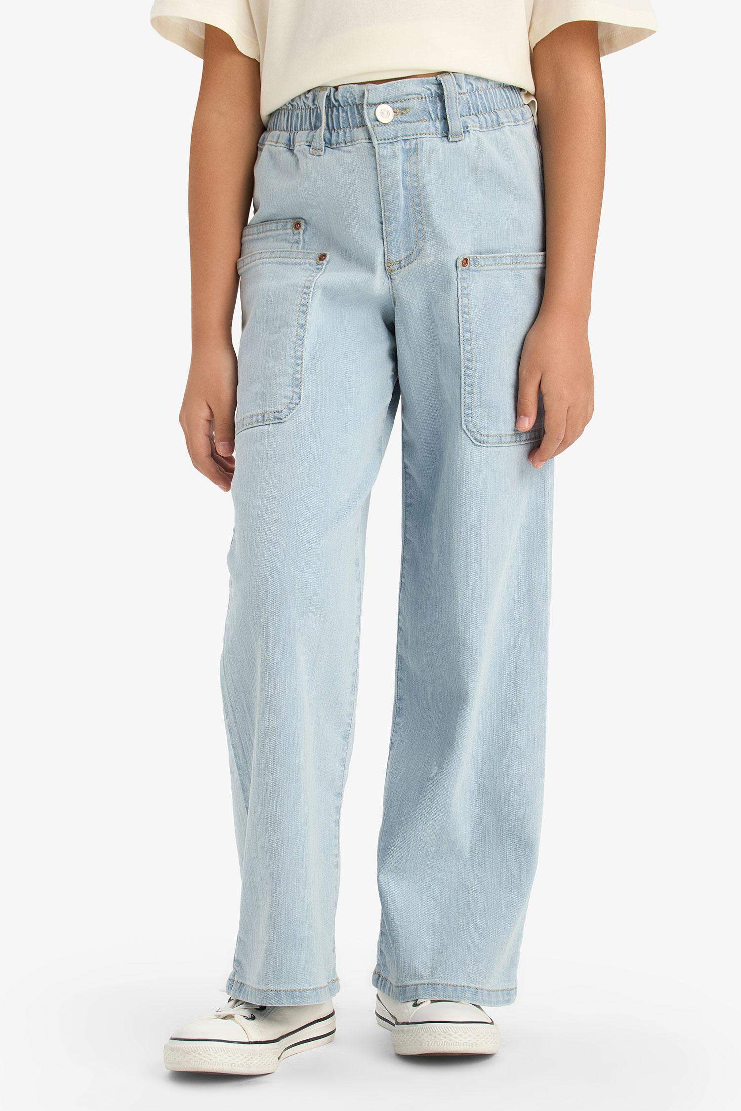 بنطرون جينز بناتي كارجو برجل واسع بجيب