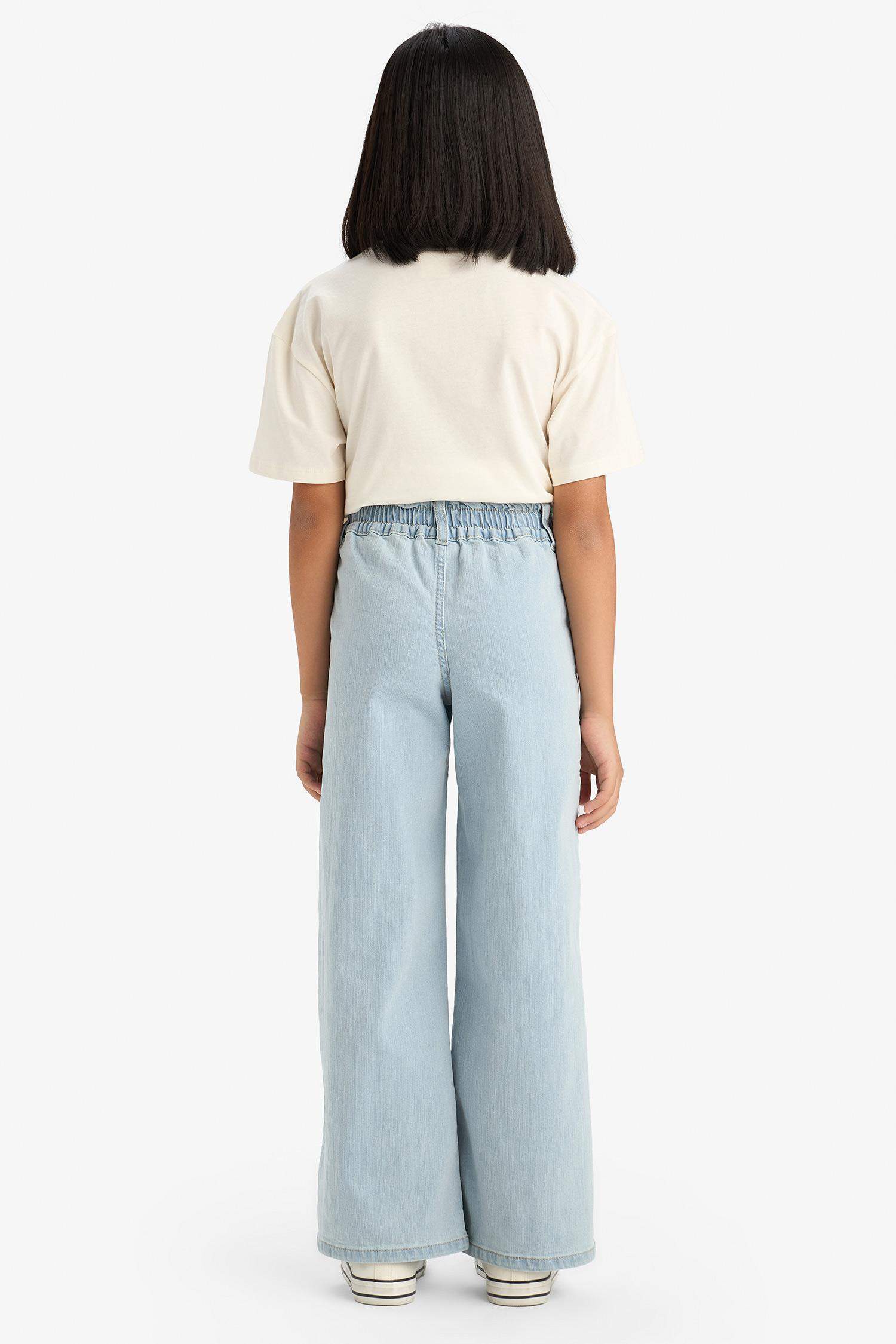 بنطرون جينز بناتي كارجو برجل واسع بجيب