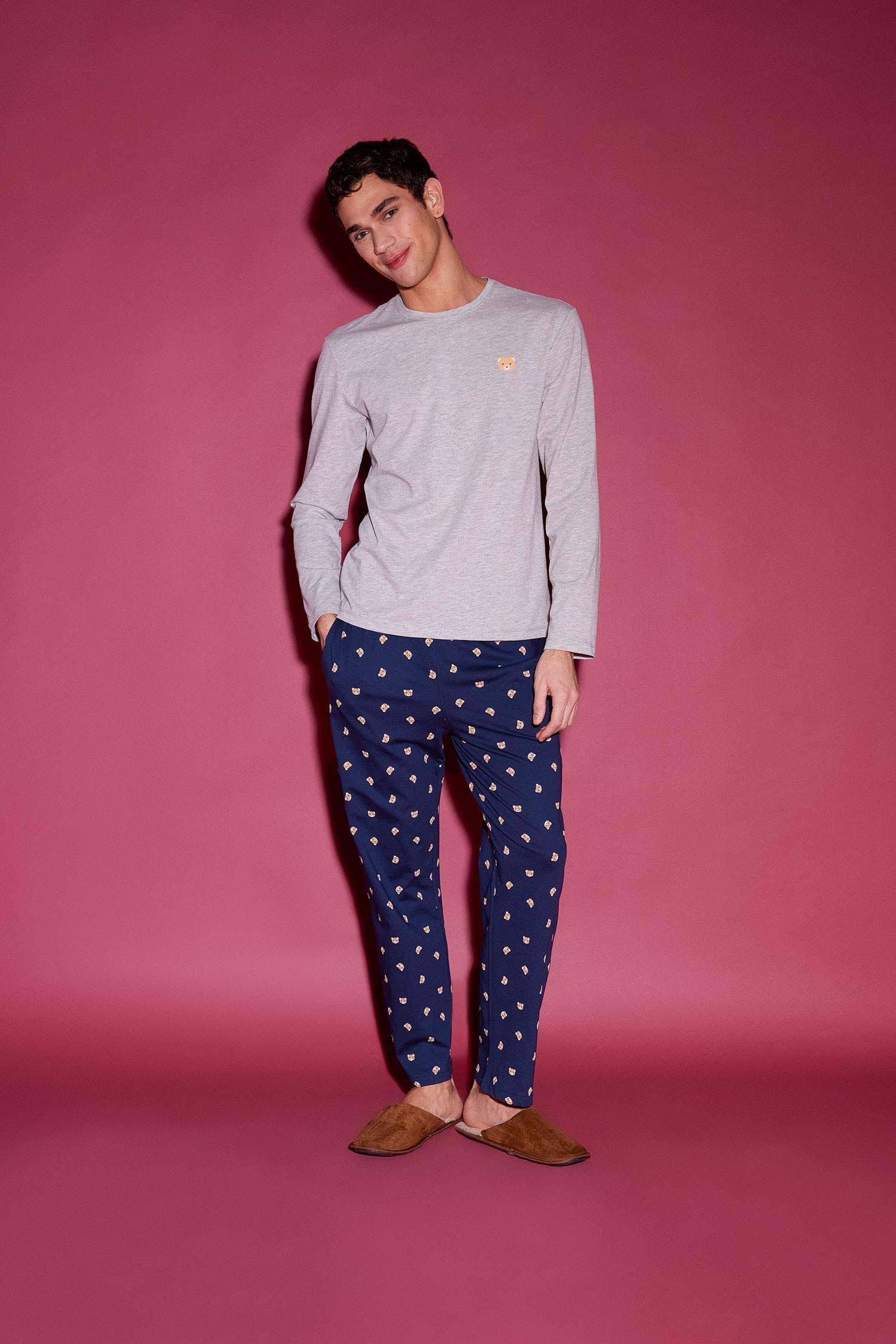 Pijama Takımı Baskılı Uzun Kollu Üst Beli Lastikli Uzun Alt