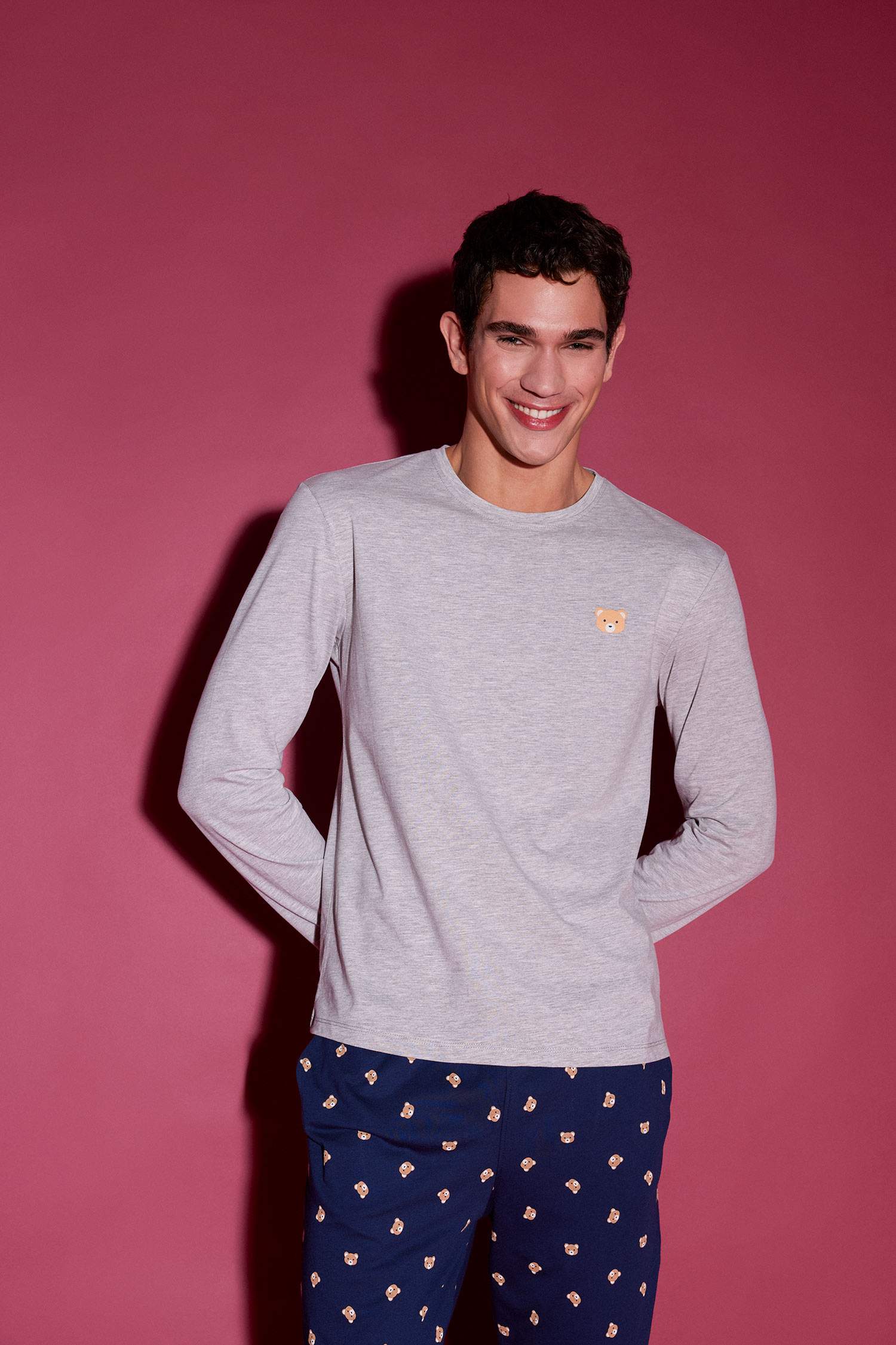 Pijama Takımı Baskılı Uzun Kollu Üst Beli Lastikli Uzun Alt