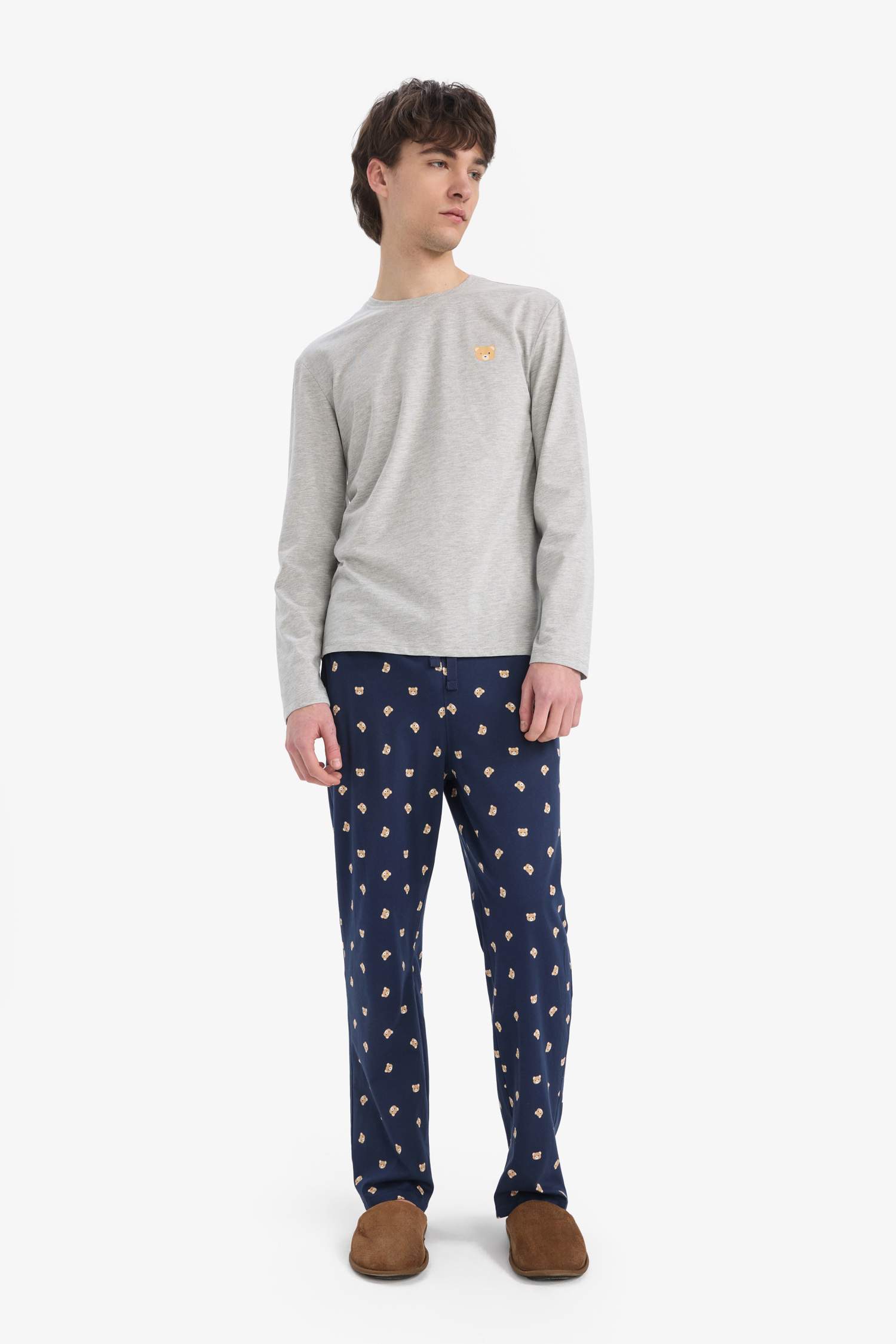 Pijama Takımı Baskılı Uzun Kollu Üst Beli Lastikli Uzun Alt