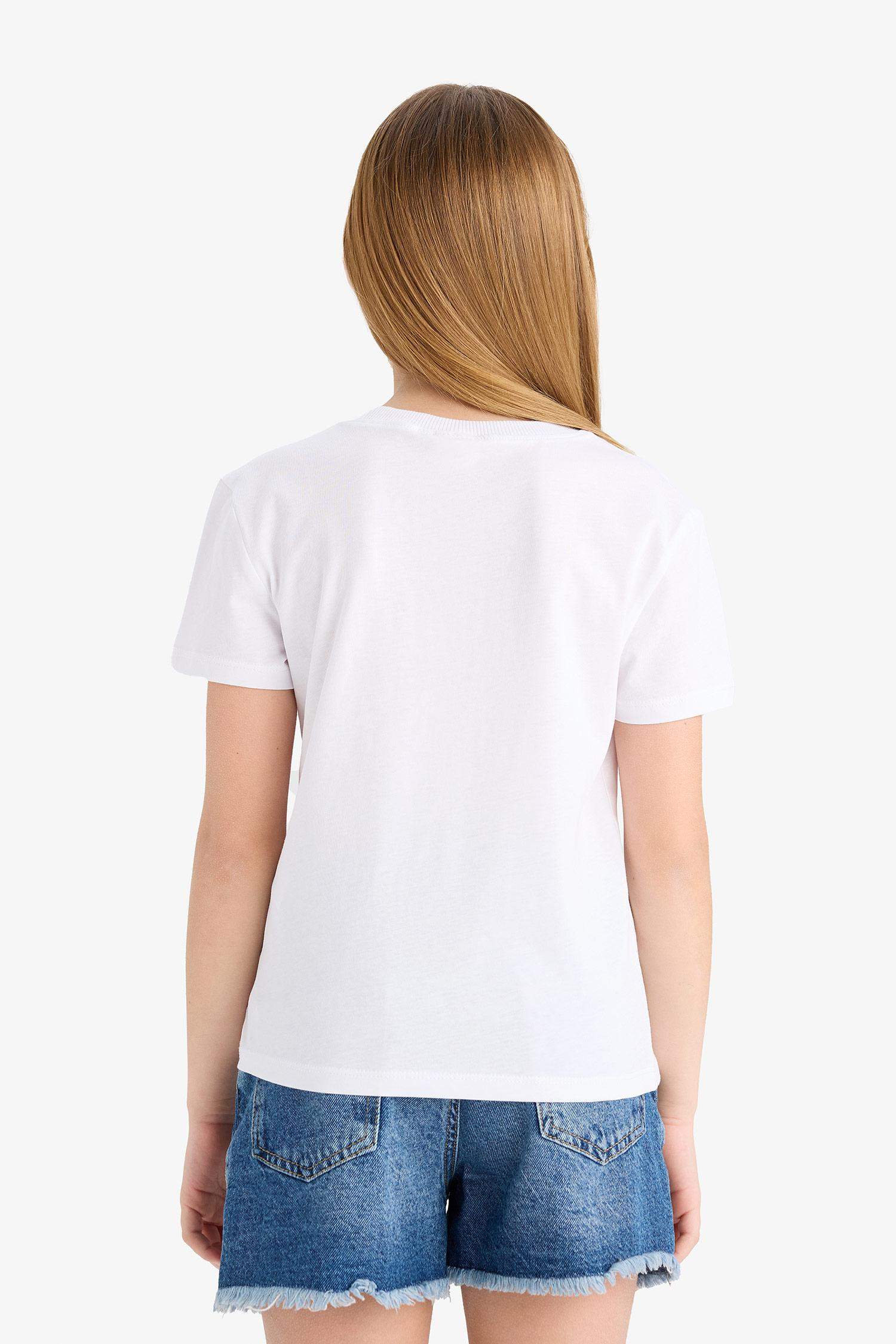 Kız Çocuk Relax Fit Bisiklet Yaka Baskılı Kısa Kollu Tişört