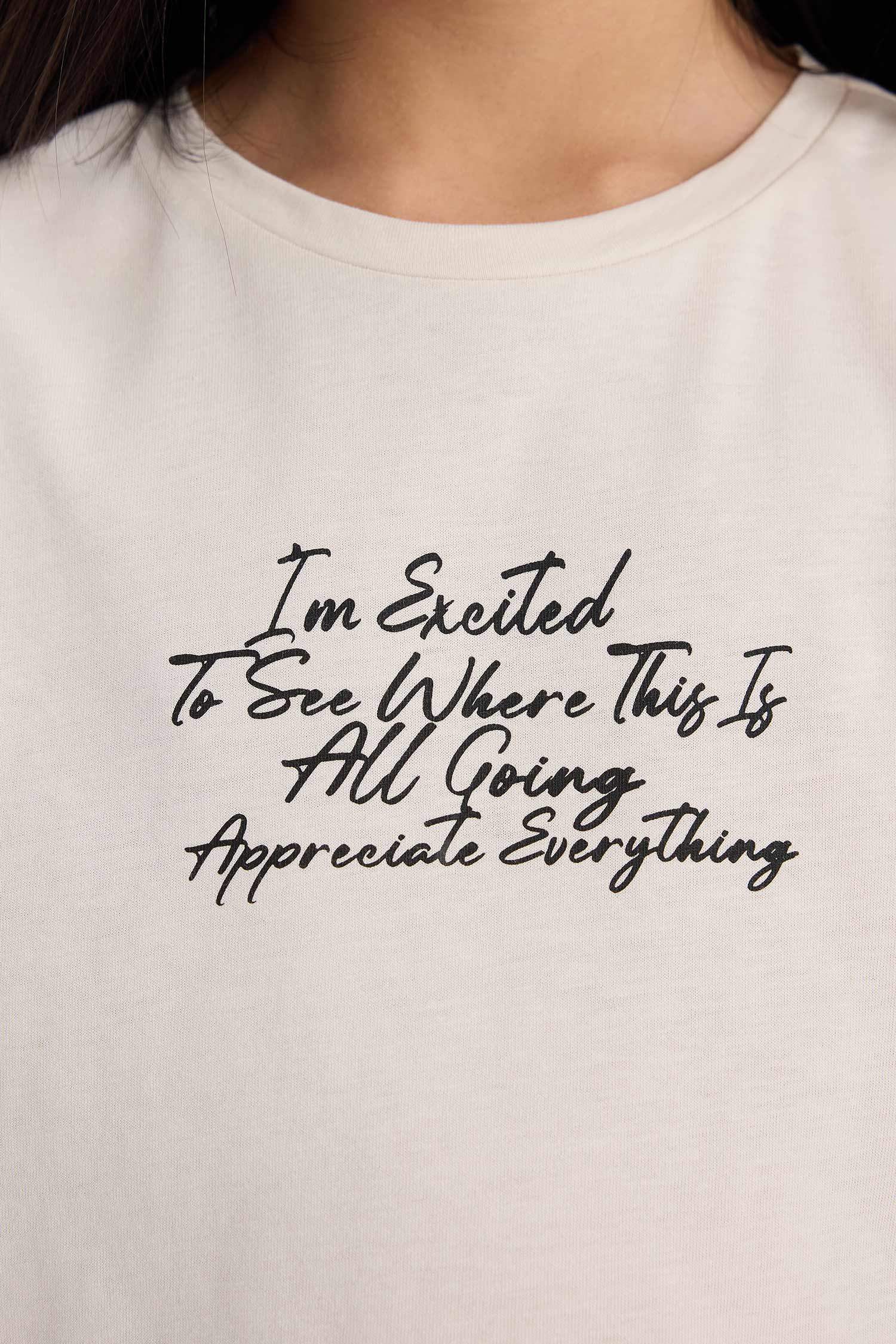 Kız Çocuk Bisiklet Yaka Baskılı Kısa Kollu Tişört