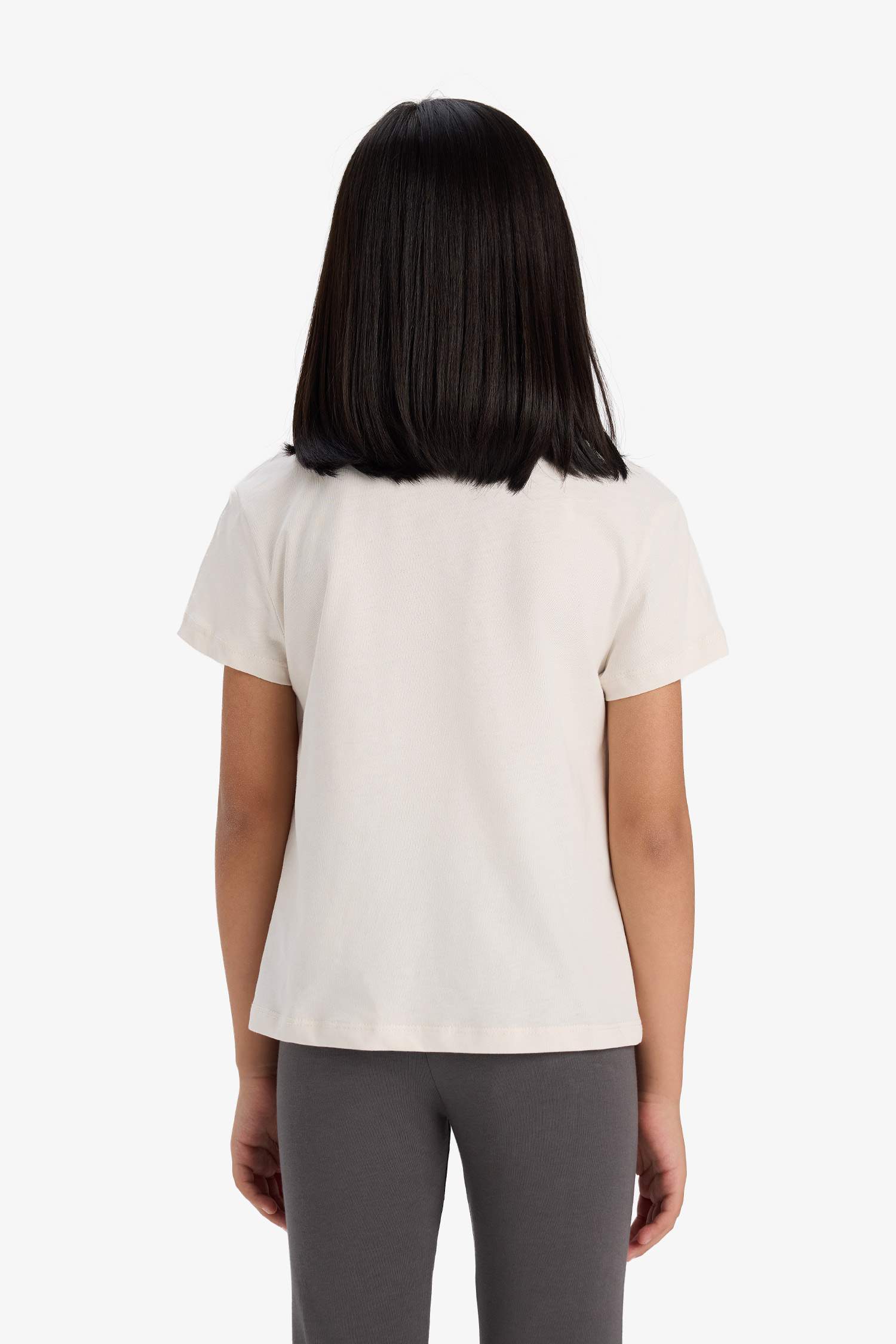 Kız Çocuk Bisiklet Yaka Baskılı Kısa Kollu Tişört