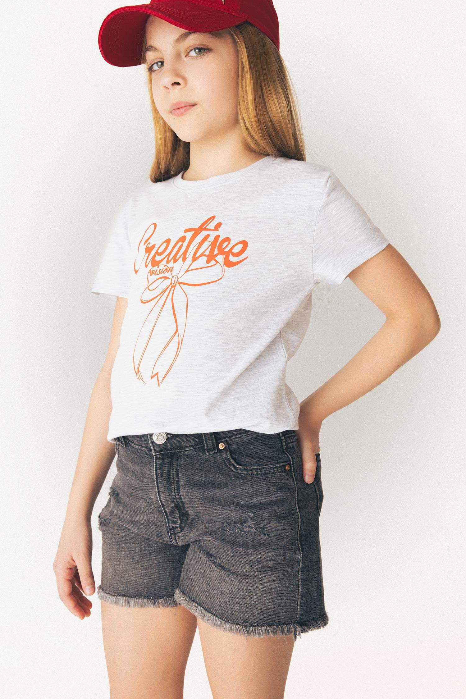 T-shirt à manches courtes imprimé col rond pour fille