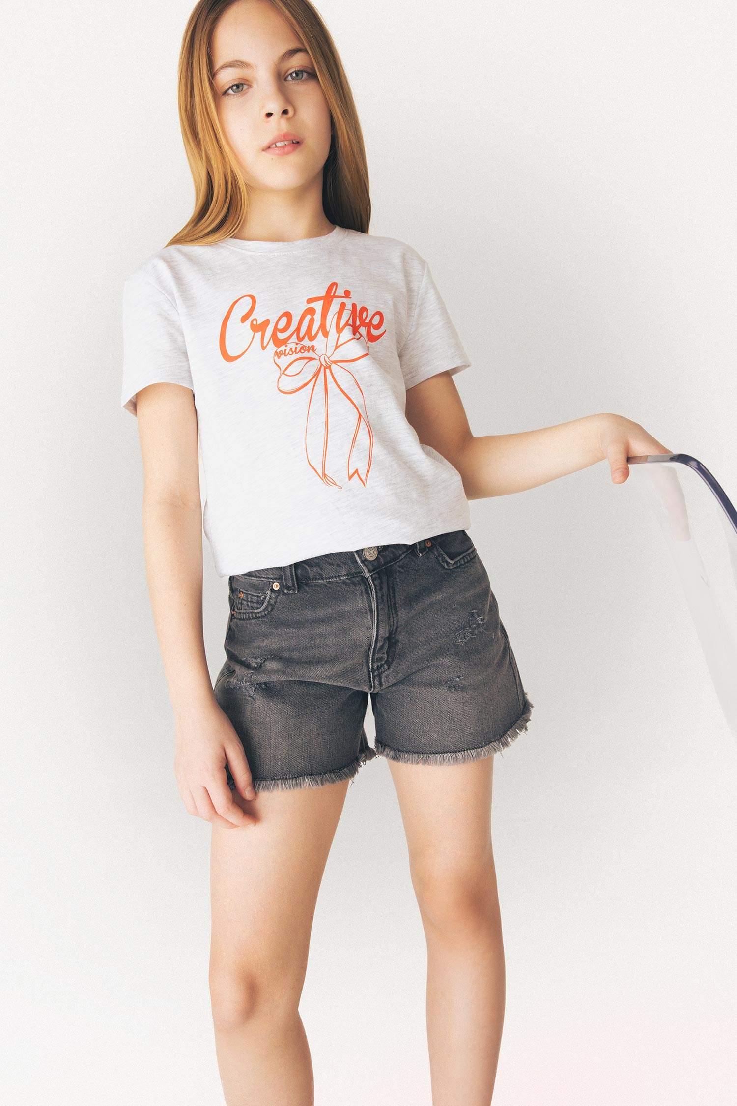 T-shirt à manches courtes imprimé col rond pour fille