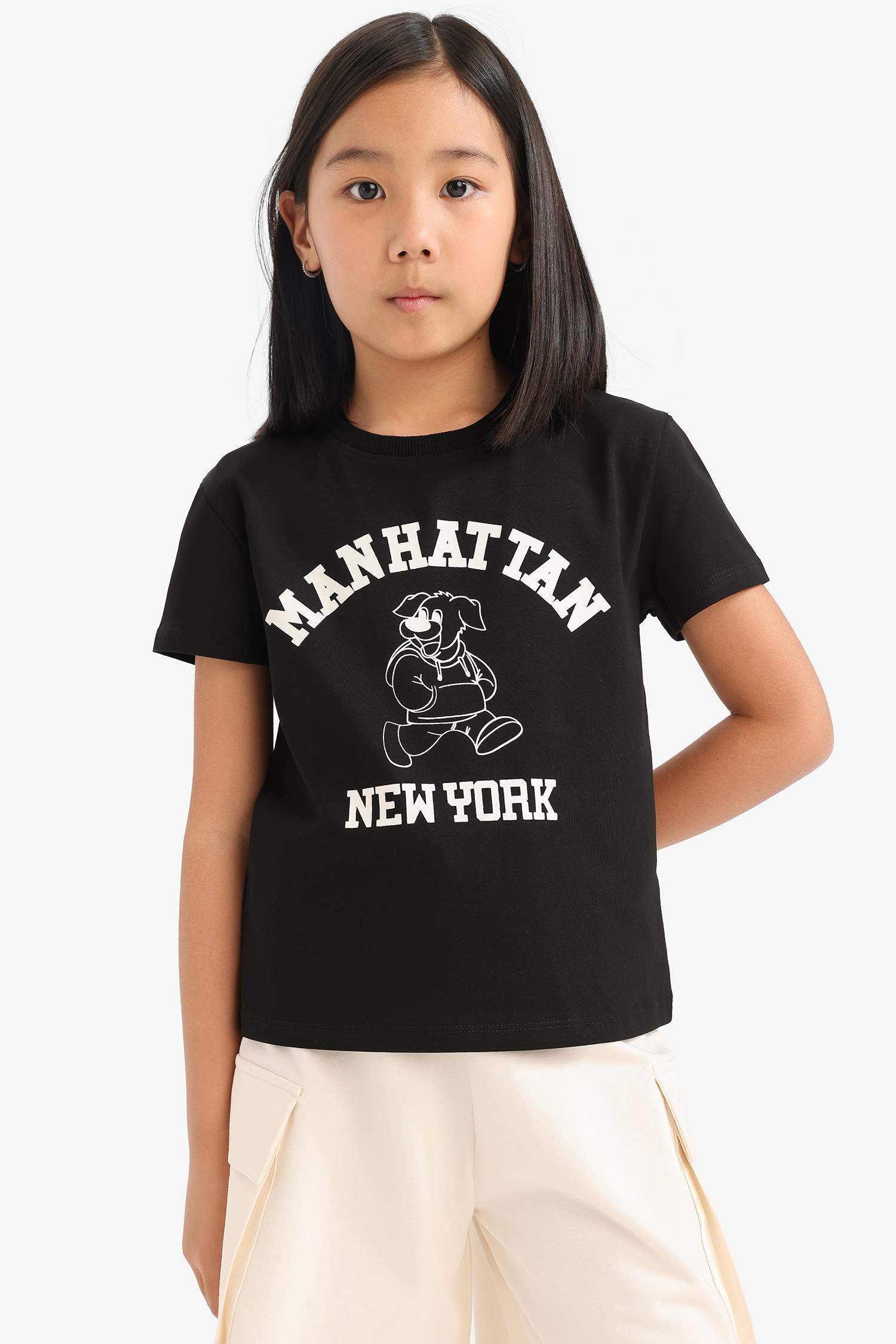 Girl Regular Fit Crew Neck Anime Printed T-Shirt