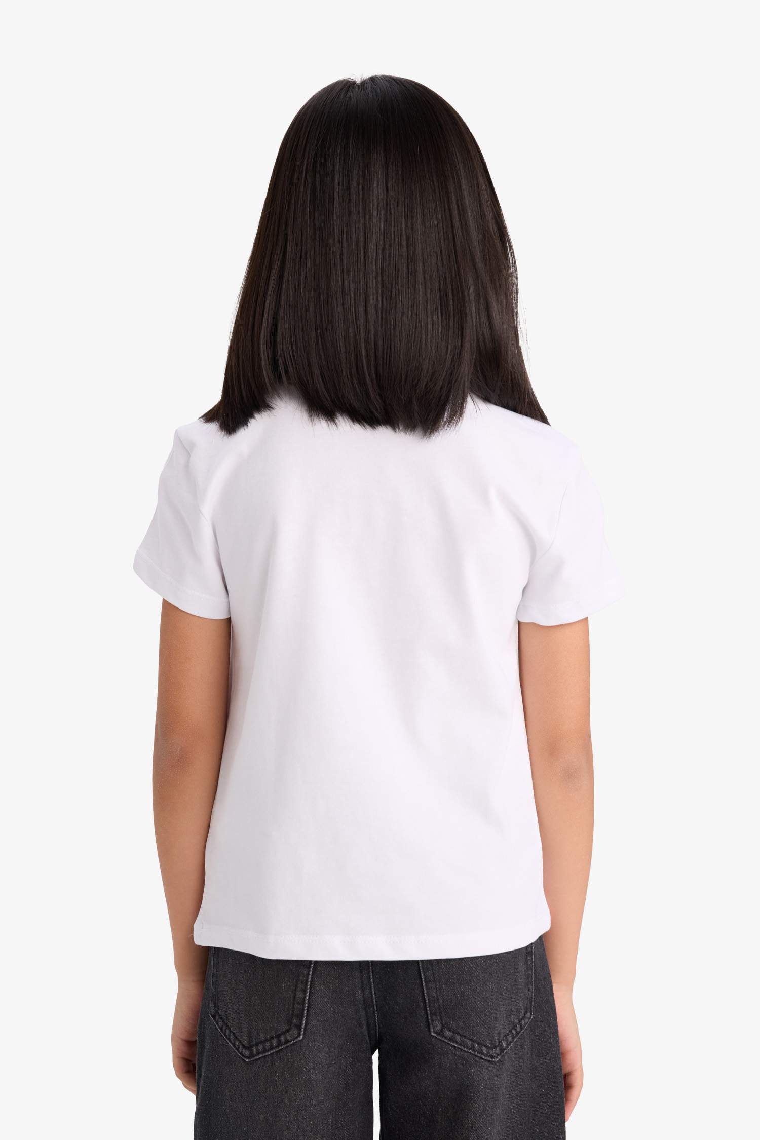 Kız Çocuk Bisiklet Yaka Baskılı Kısa Kollu Tişört