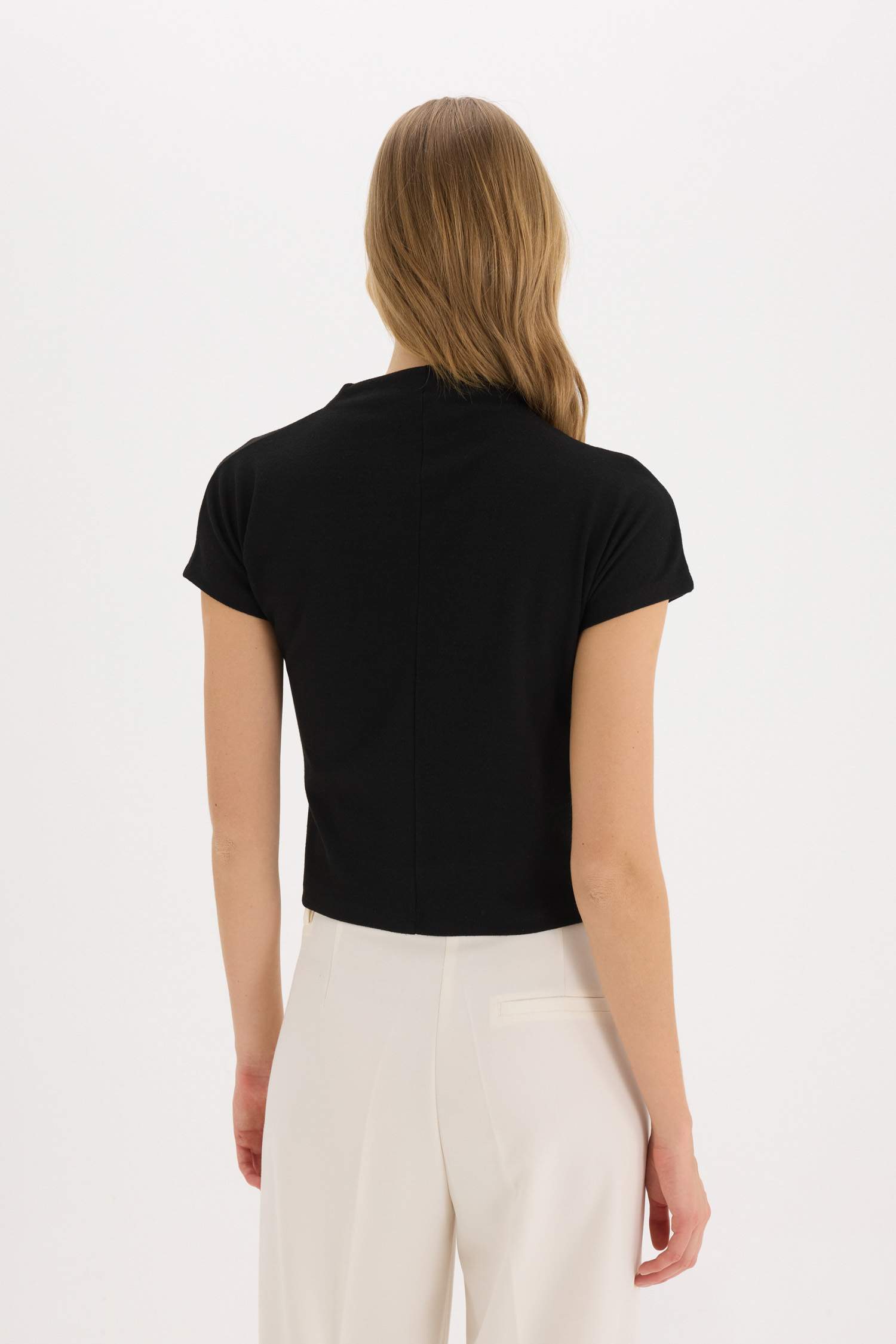 Slim Fit Dar Kesim Bisiklet Yaka Ribana Kısa Kollu Tişört