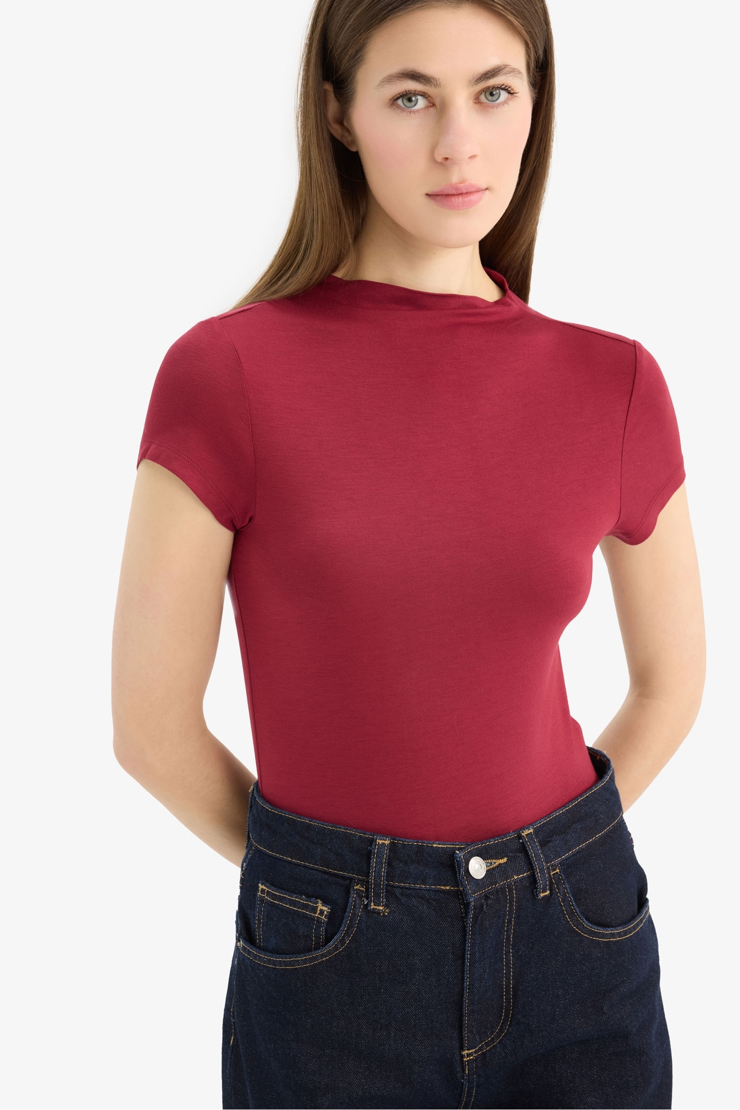 Slim Fit Half Turtleneck Short Sleeve T-Shirt