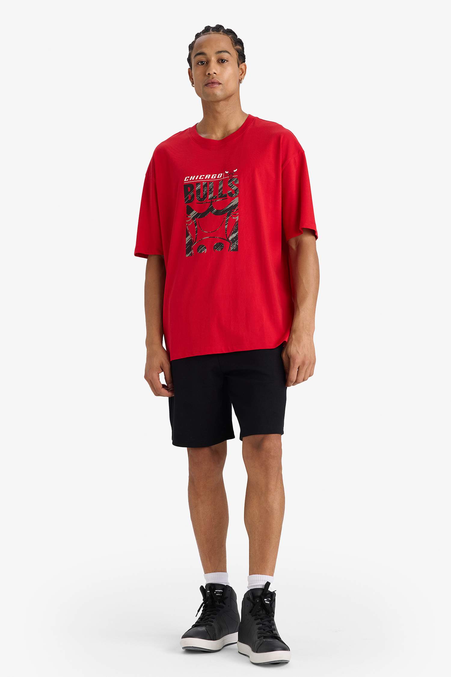 %100 Pamuk NBA Chicago Bulls Oversize Geniş Kalıp Bisiklet Yaka Kısa Kollu Tişört