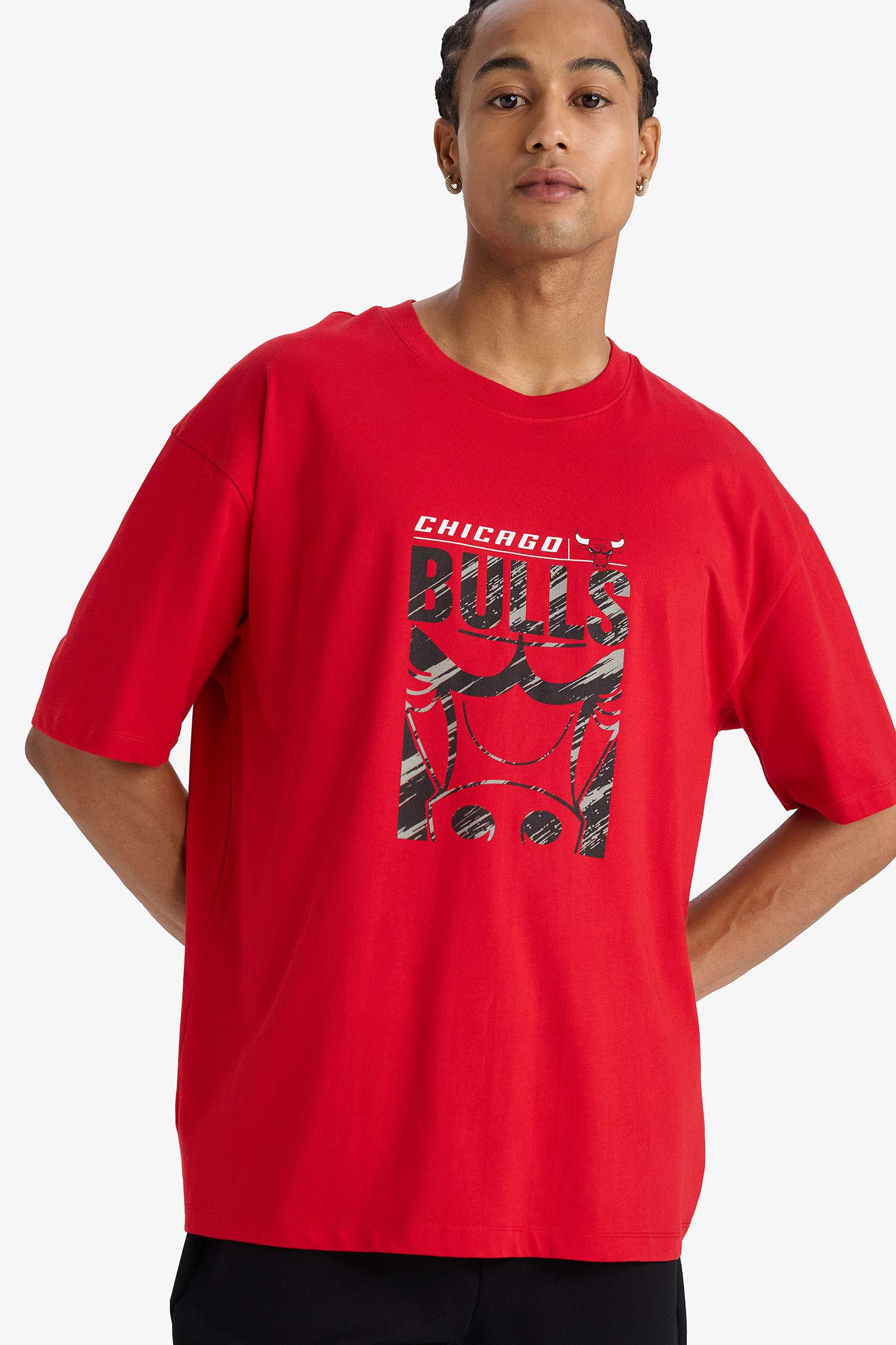 %100 Pamuk NBA Chicago Bulls Oversize Geniş Kalıp Bisiklet Yaka Kısa Kollu Tişört