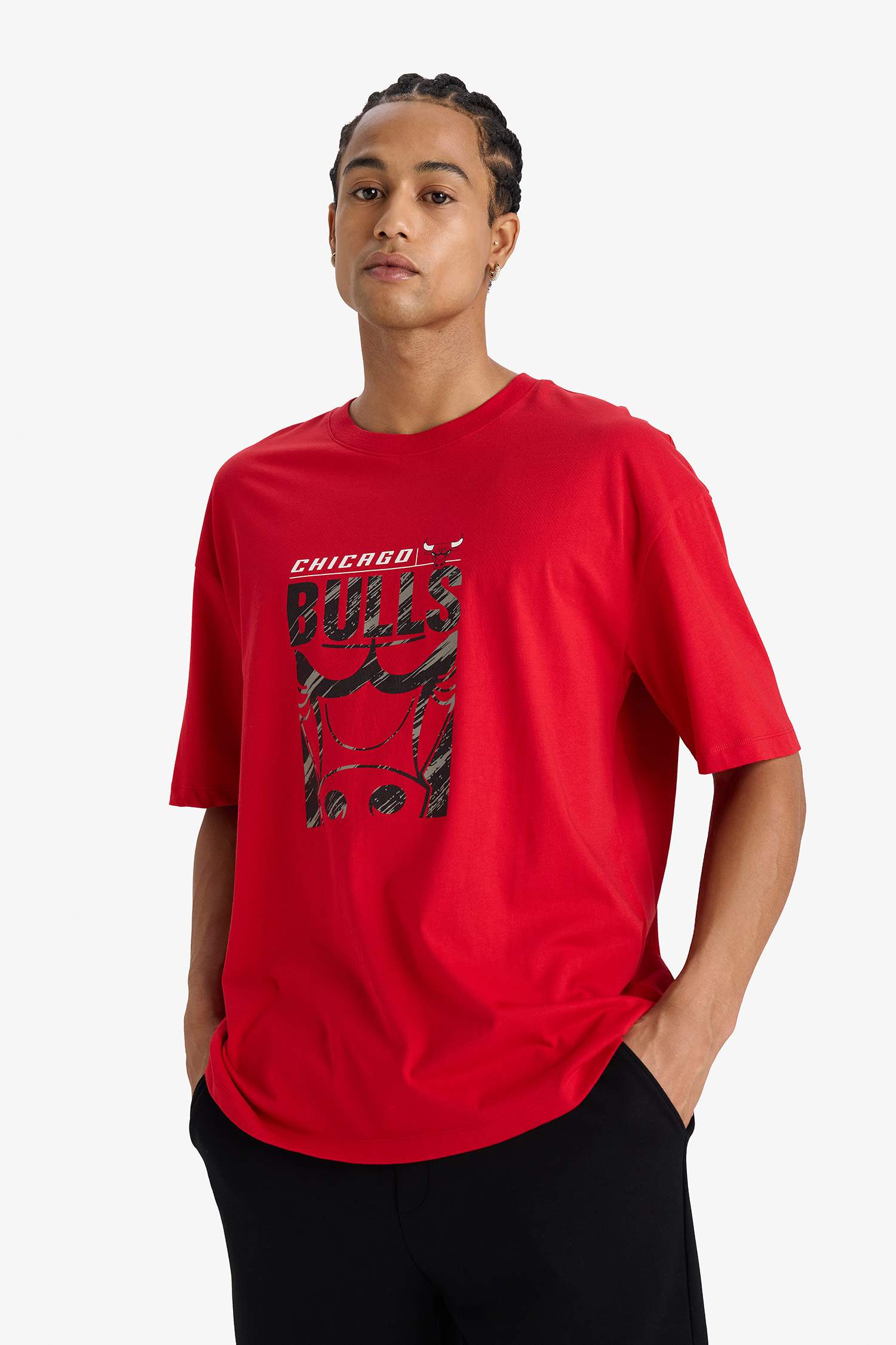 %100 Pamuk NBA Chicago Bulls Oversize Geniş Kalıp Bisiklet Yaka Kısa Kollu Tişört