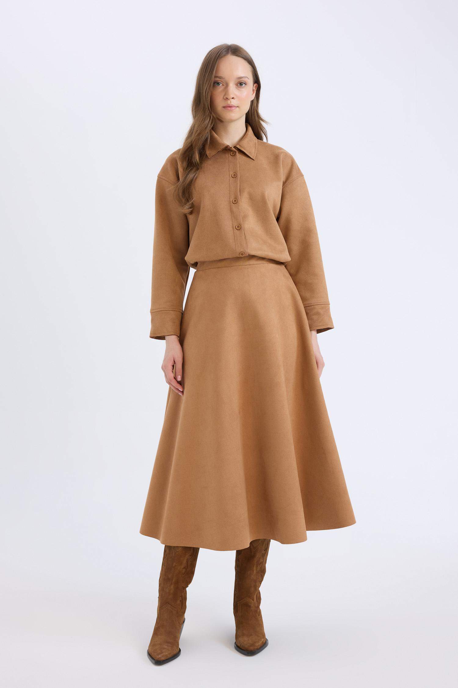 Regular Fit Suede Long Sleeve Tunic