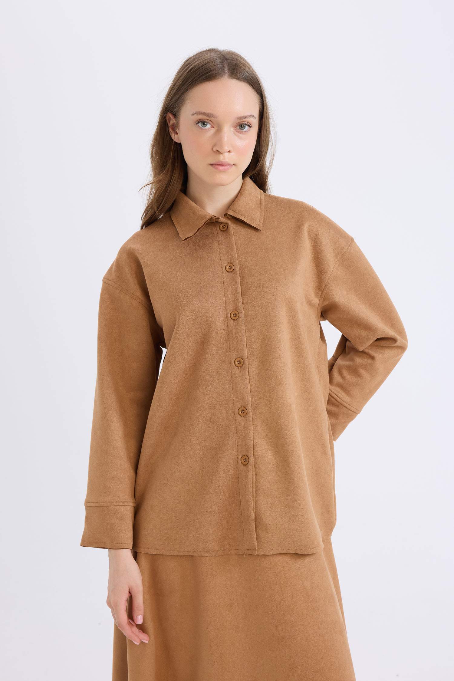 Regular Fit Suede Long Sleeve Tunic