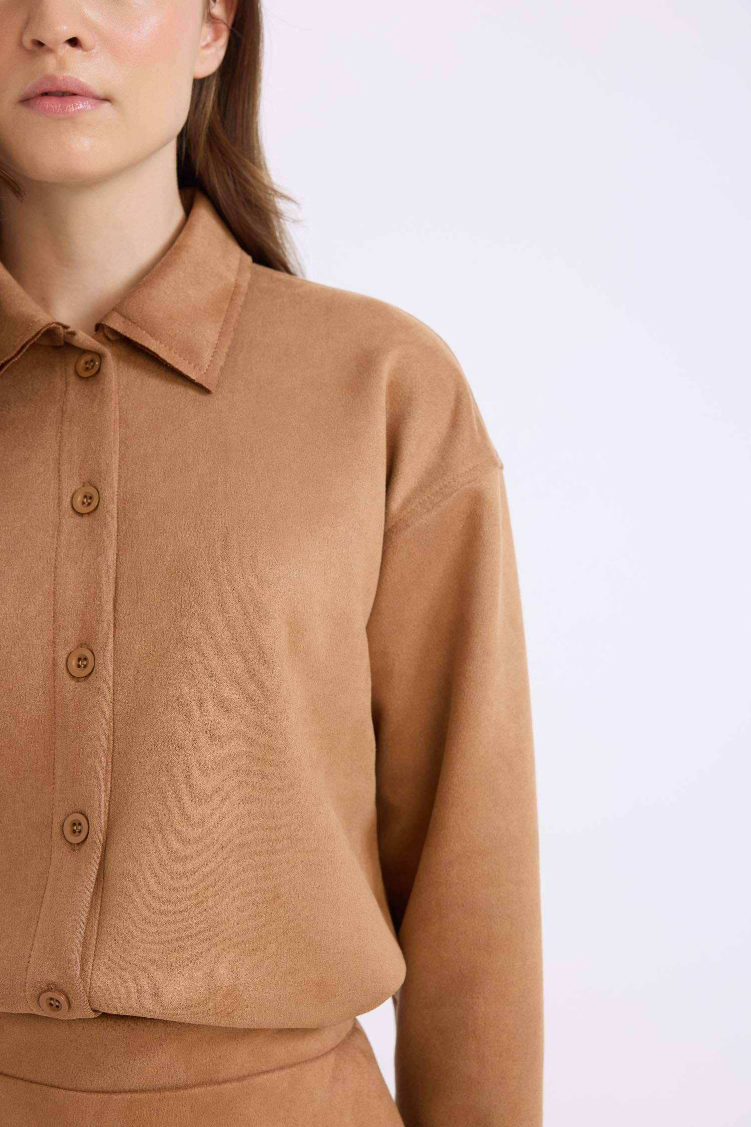 Regular Fit Suede Long Sleeve Tunic