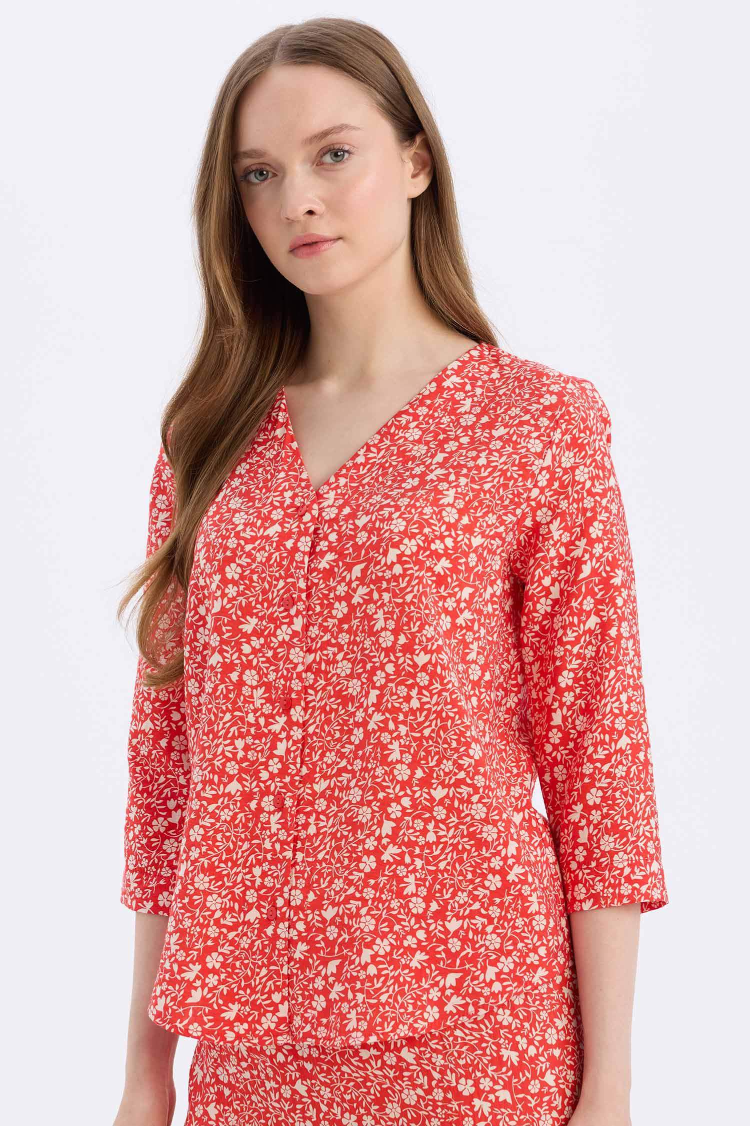 قميص ردن طويل قصة عادية بياخة V