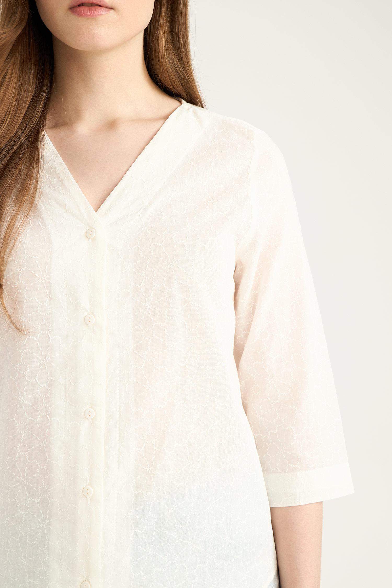 Chemise à manches demi-longues en coton Coupe régulière