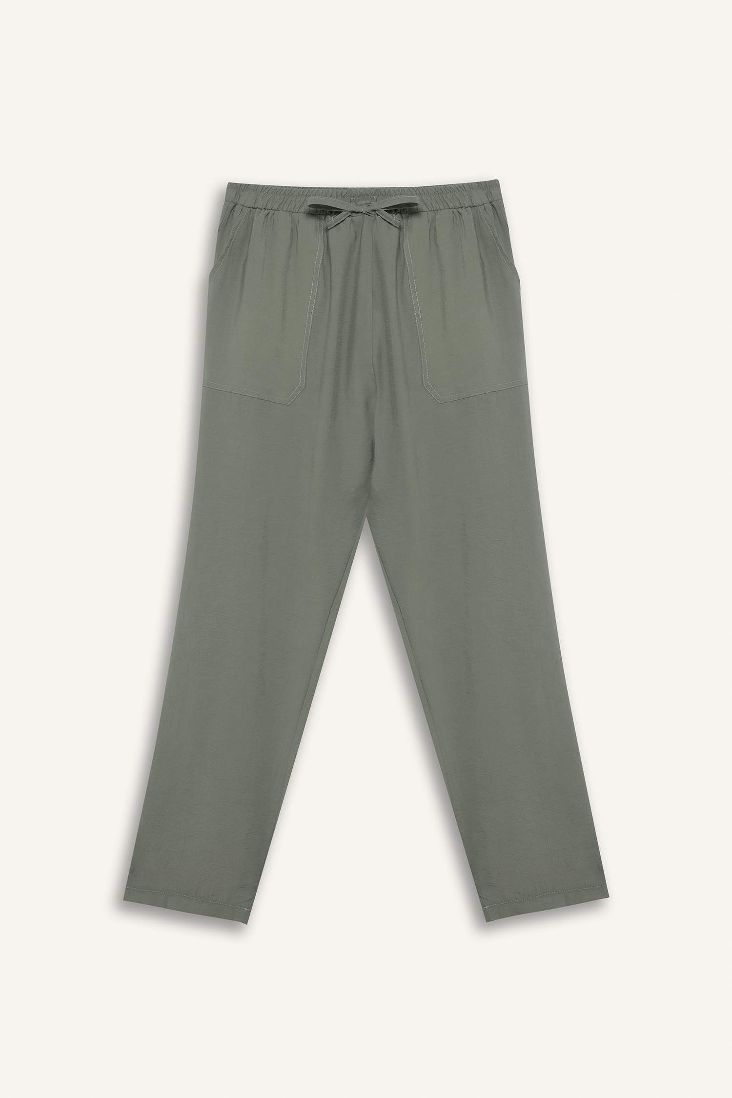 بنطرون سادة بيزك قصة مستقيمة برجل عادي بجيب وخصر عالي