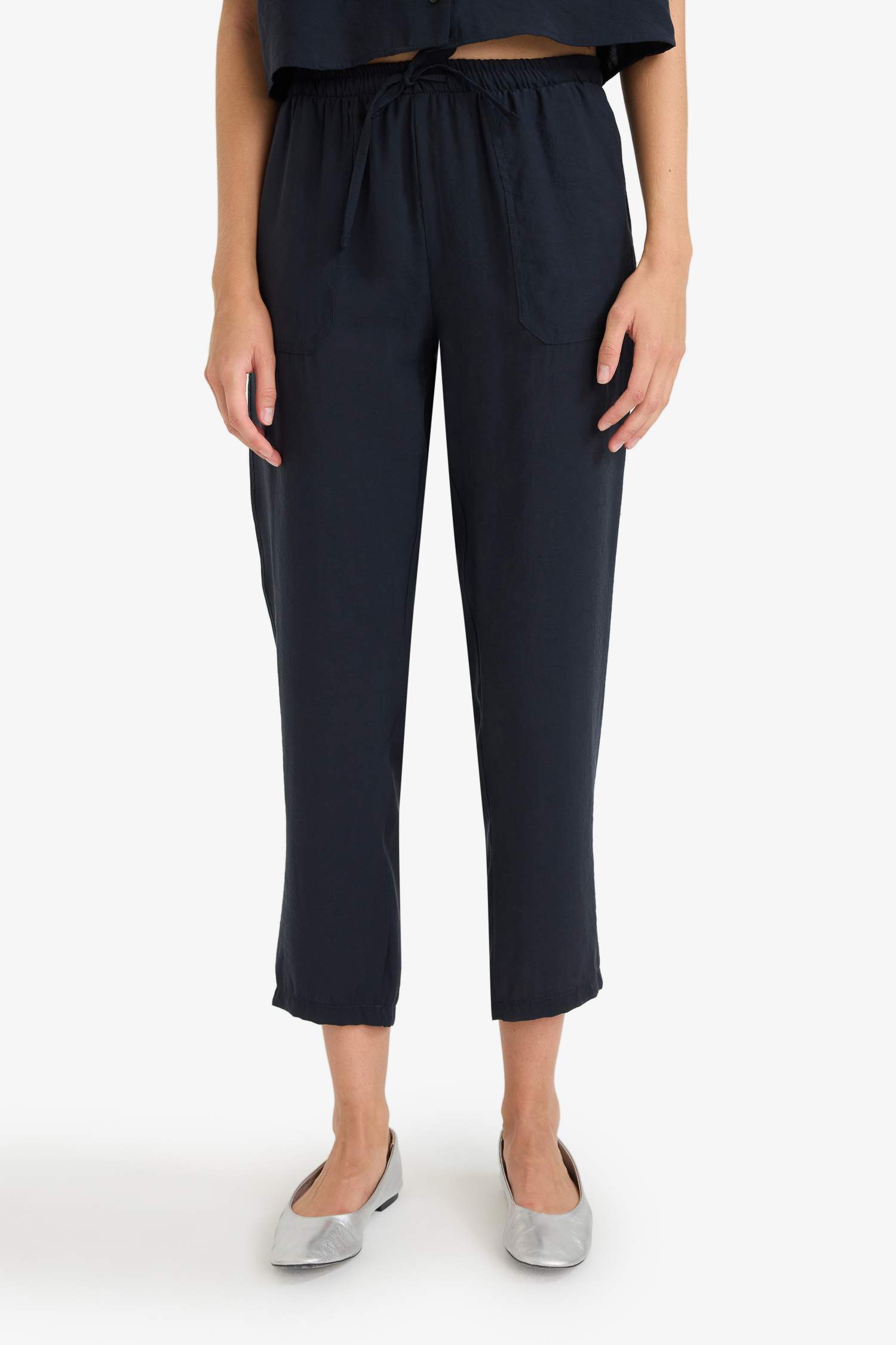 Straight Fit High Waist Straight Leg Modal Trousers