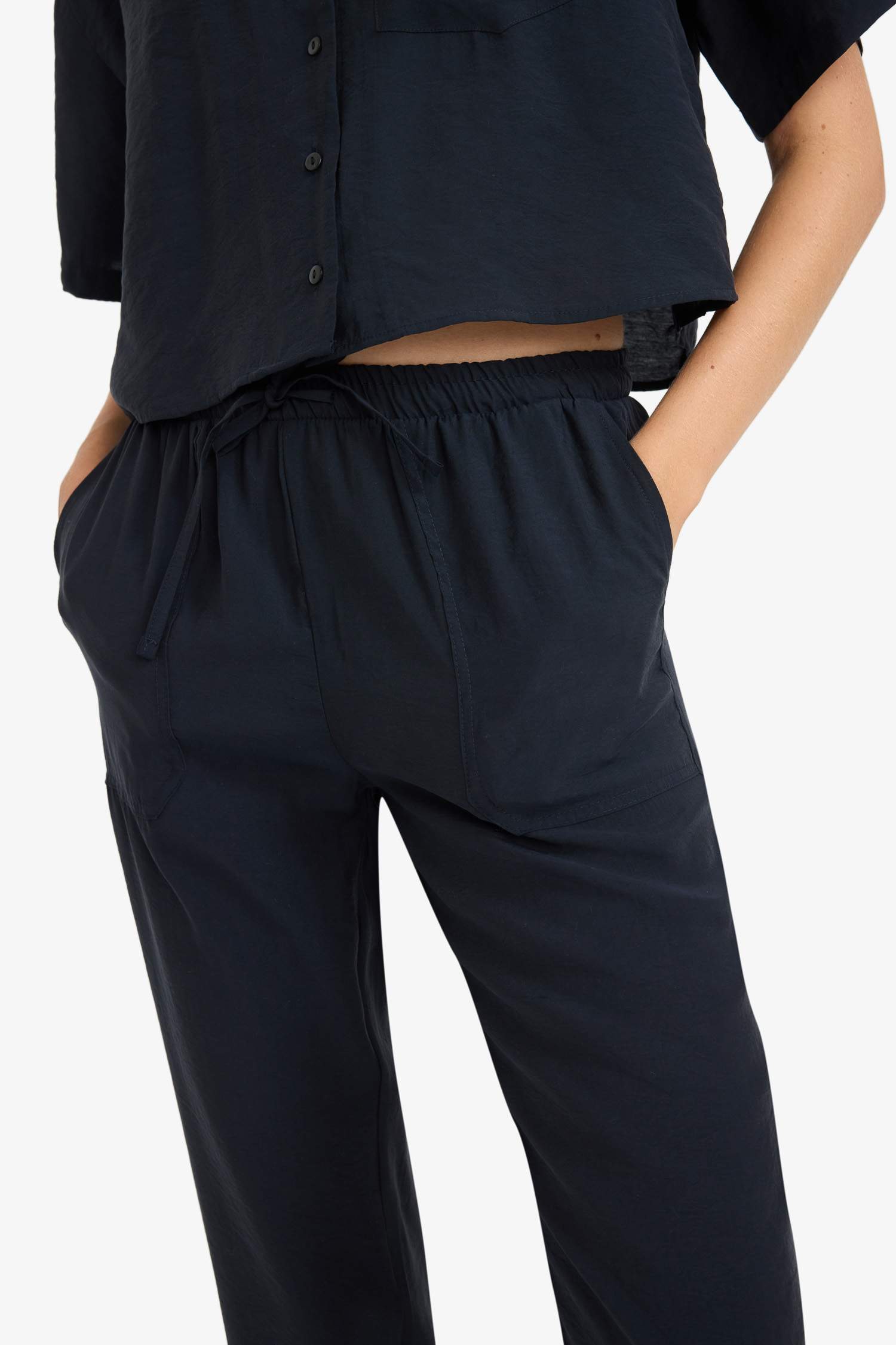 Straight Fit High Waist Straight Leg Modal Trousers