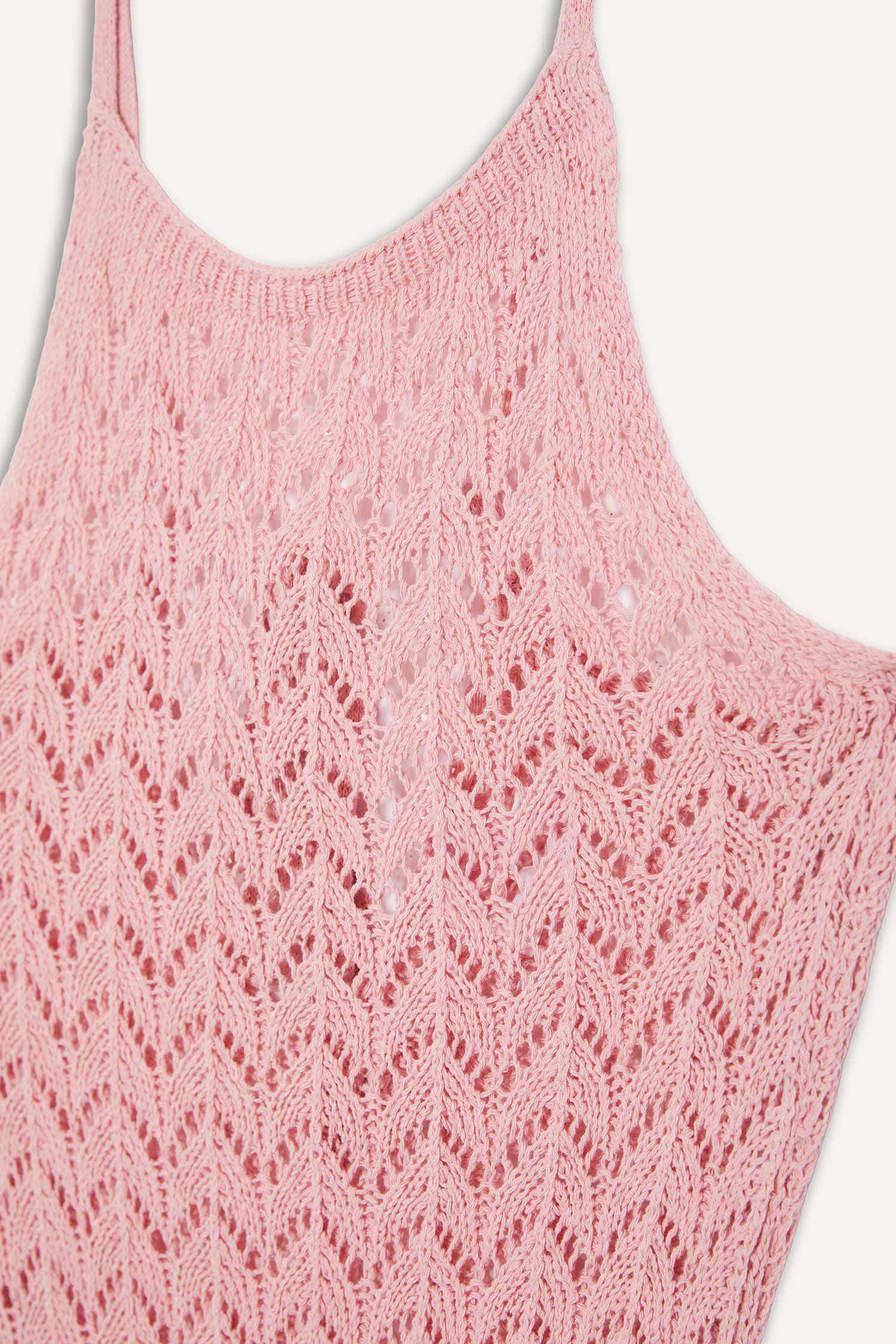 Yuvarlak Yaka Askılı Triko Plaj Elbisesi-Fall in Love