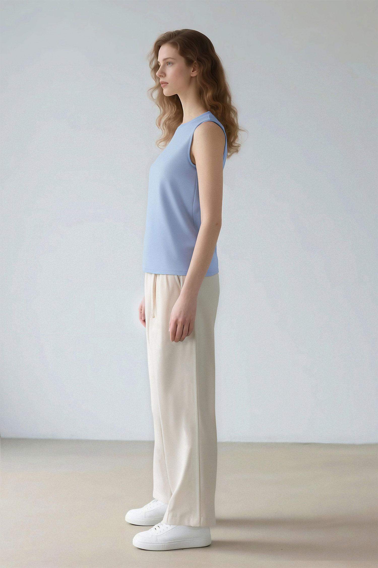 Wide Leg Kumaş Palazzo Pantolon Üç Cepli Normal Bel Standart Boy