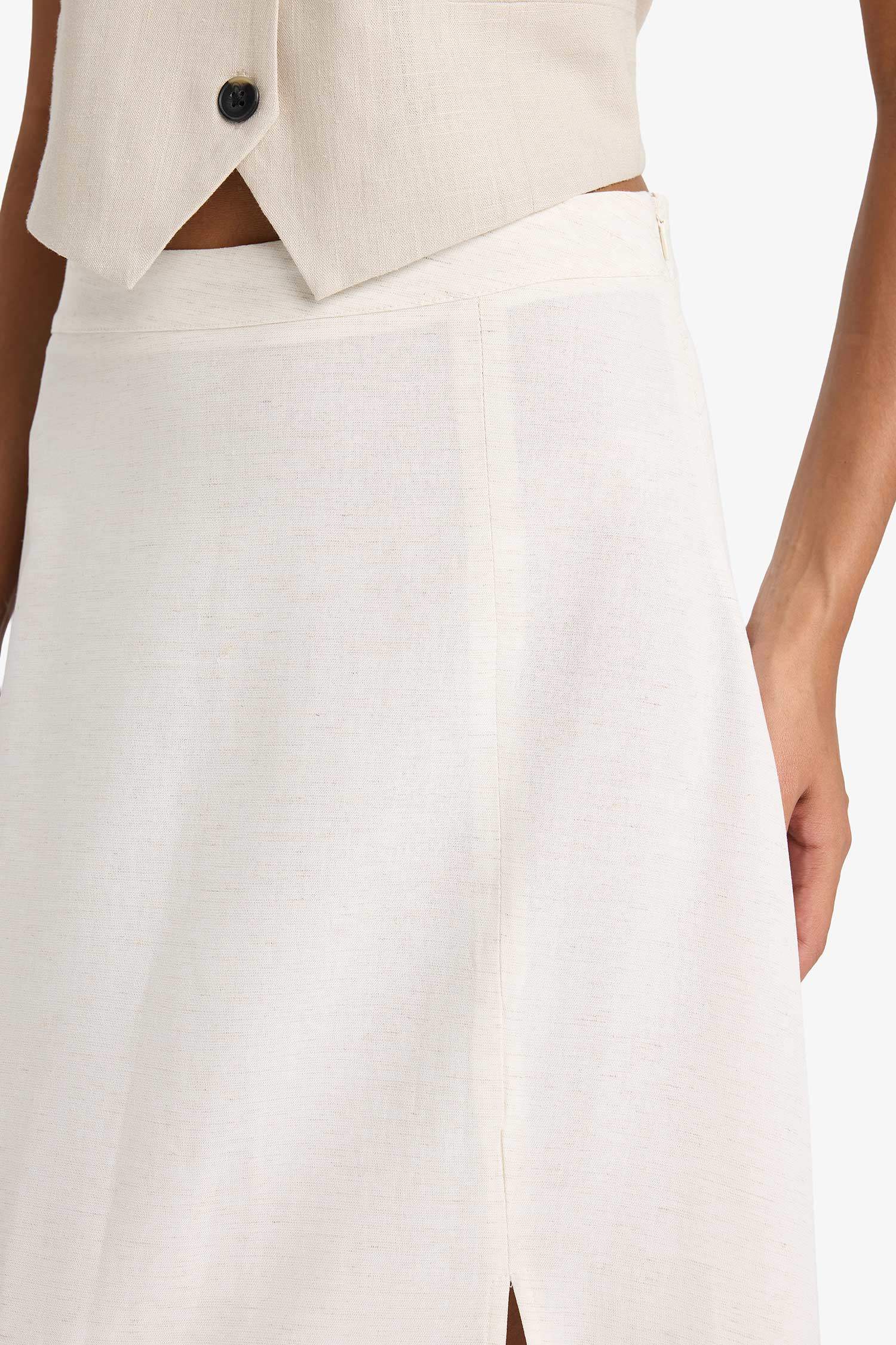 A Cut Regular Waist Linen Blend Maxi Skirt