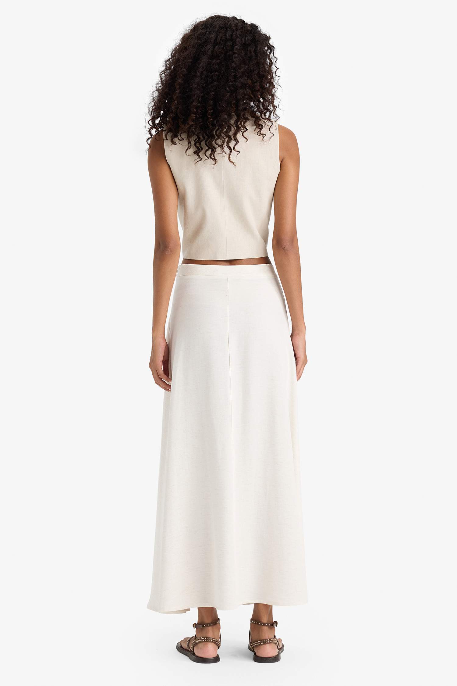 A Cut Regular Waist Linen Blend Maxi Skirt