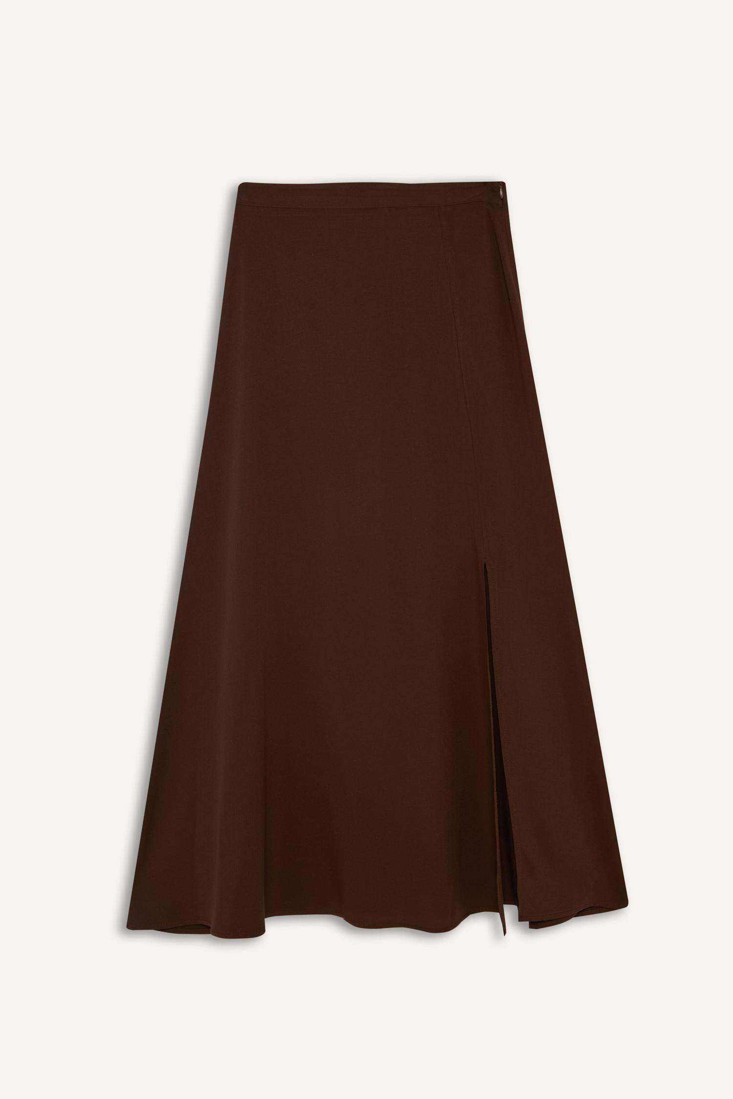 A Kesim Normal Bel Yırtmaçlı Keten Karışımlı Maxi Etek