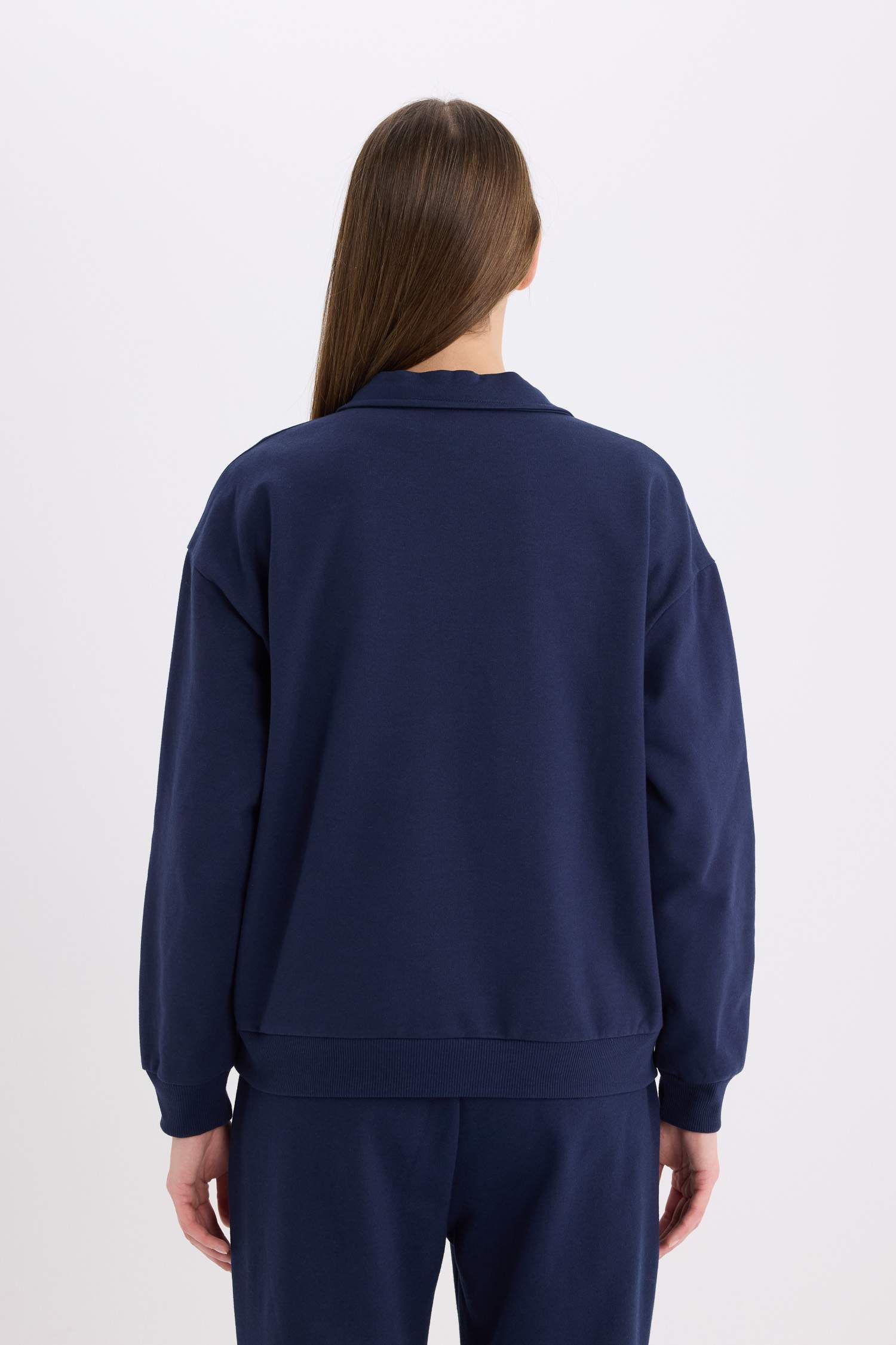 Relax Fit Polo Yaka Baskılı İnce Sweatshirt