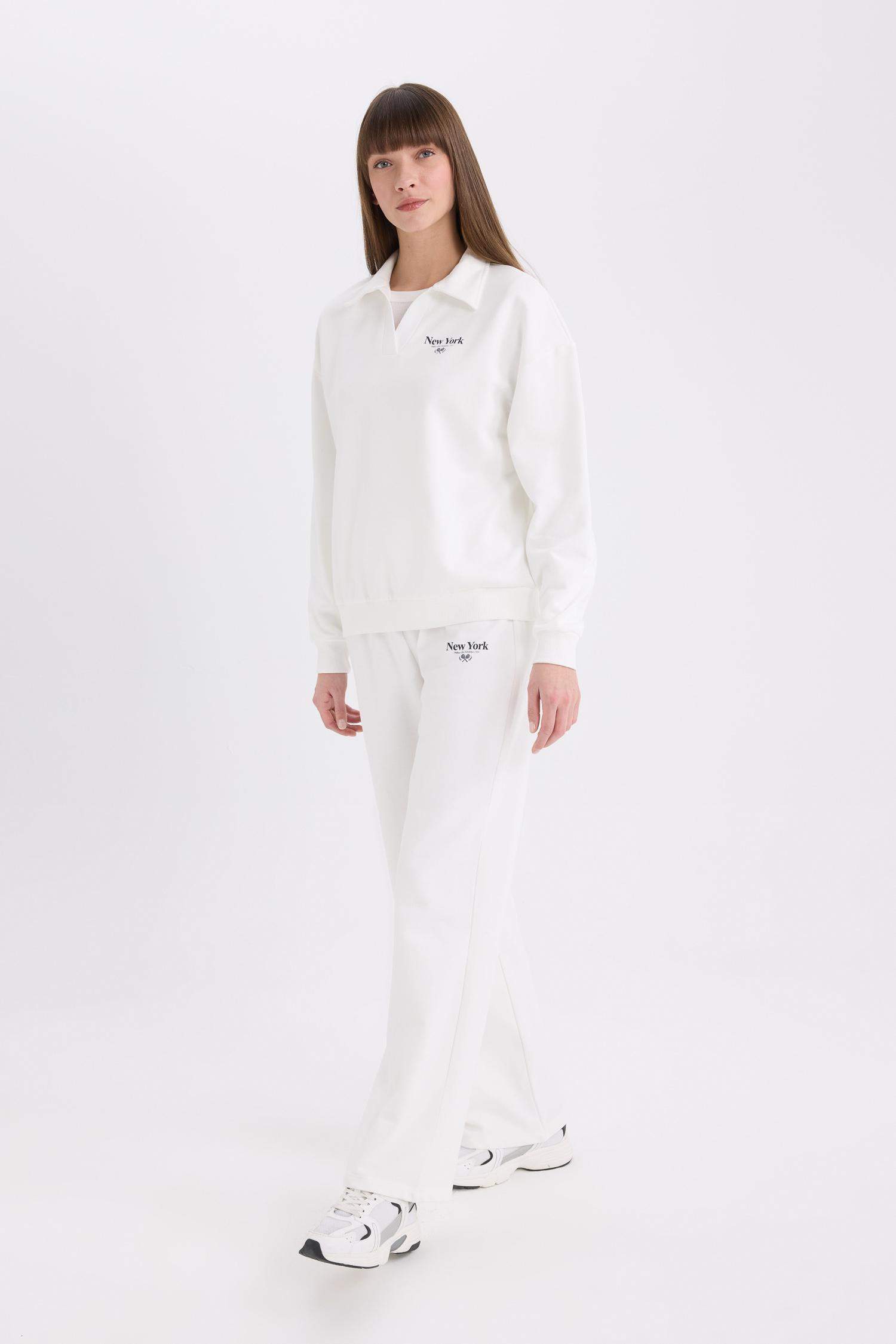 Wide Leg Eşofman Altı Baskılı Beli Lastikli Geniş Bol Paça