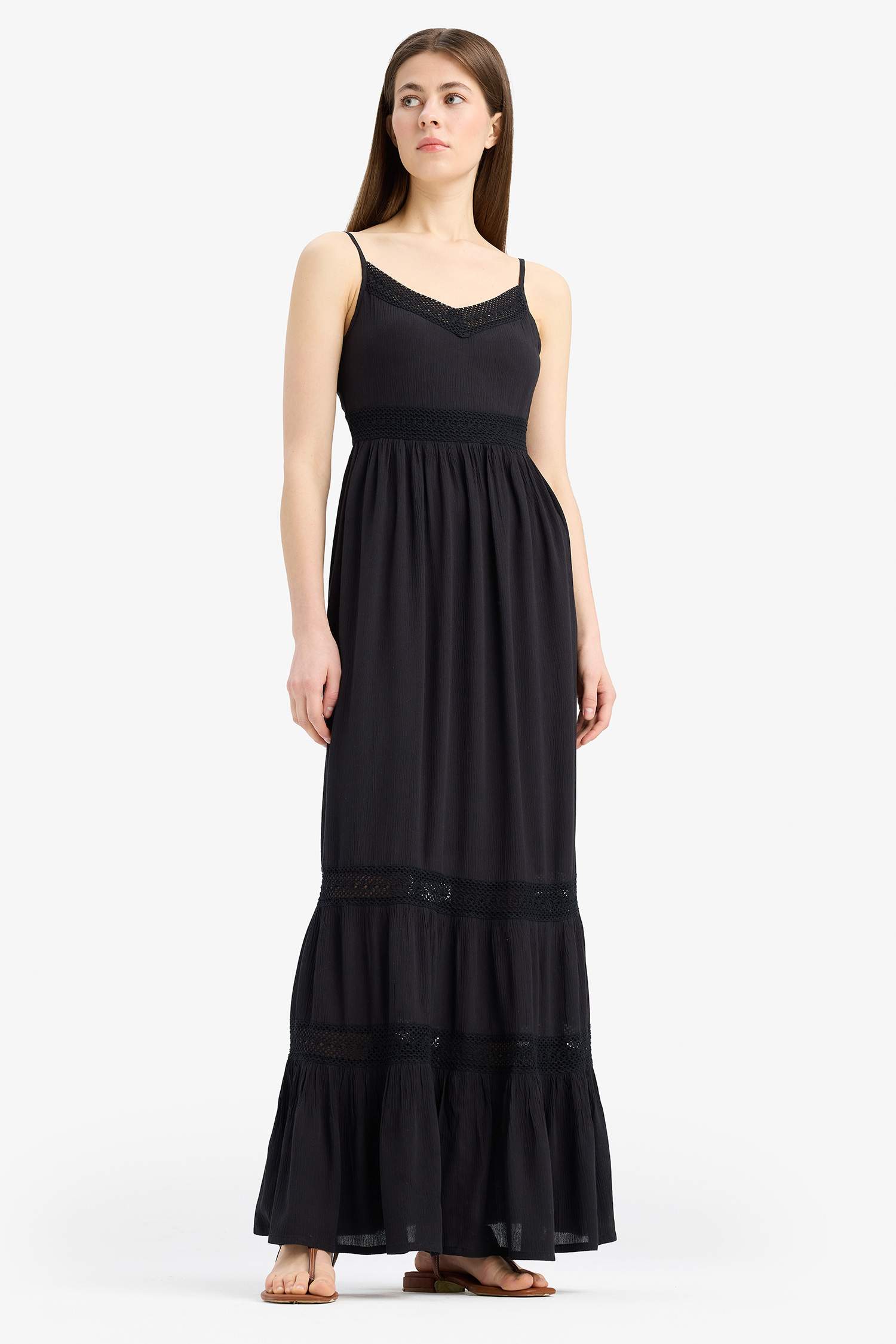 A Line V-Neck Cotton Sleeveless Midi Dress