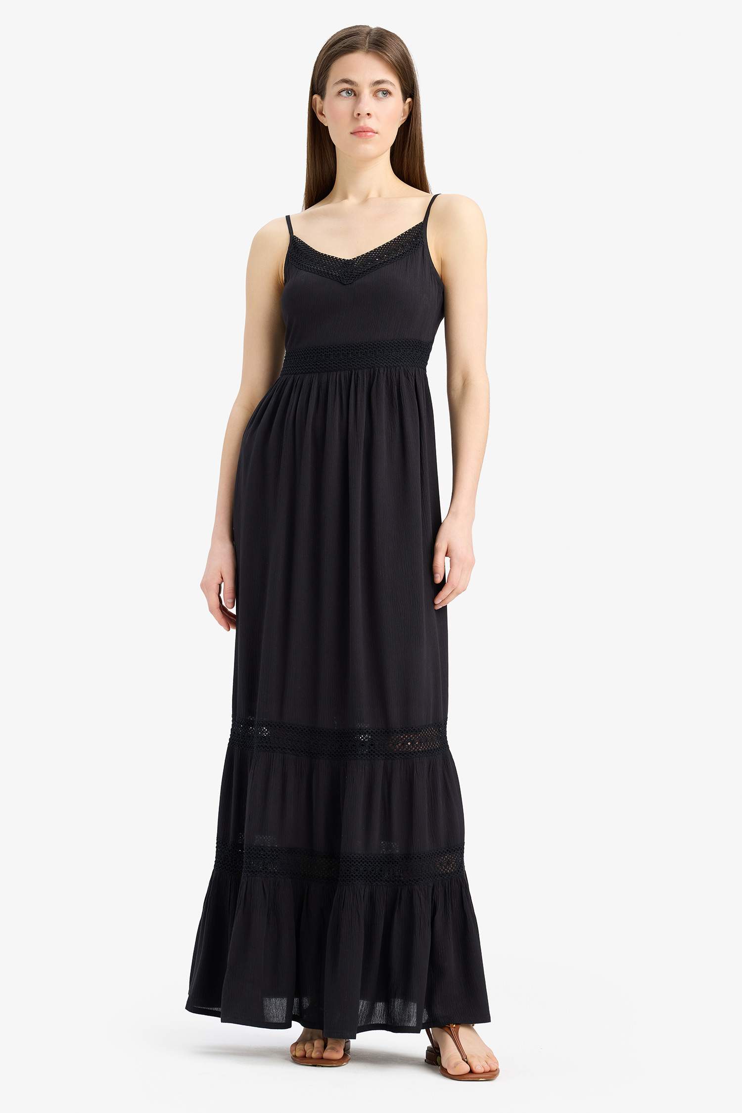 A Line V-Neck Cotton Sleeveless Midi Dress