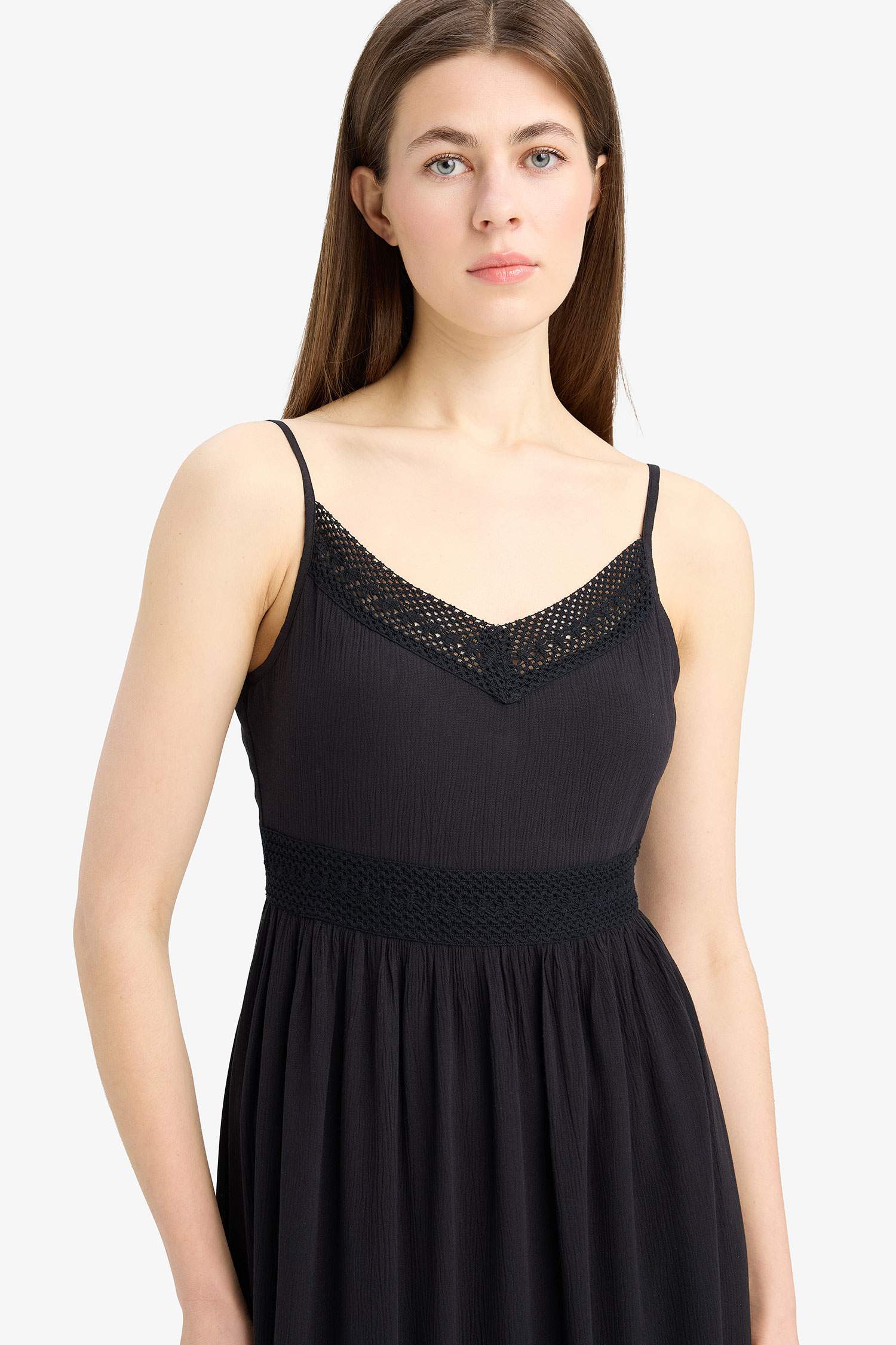 A Line V-Neck Cotton Sleeveless Midi Dress