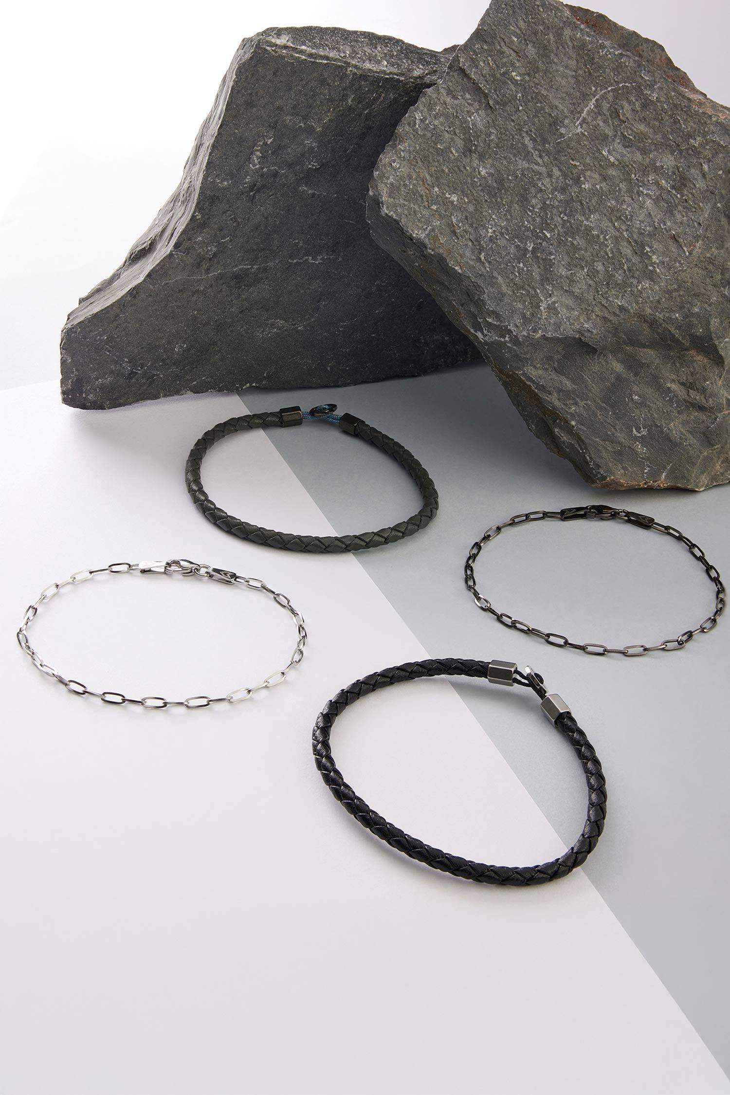 AtolyeWolf x DeFacto Erkek 2'li Siyah Deri Çelik Parçalı ve Çelik Zincir Detaylı İnce Forsa Bileklik