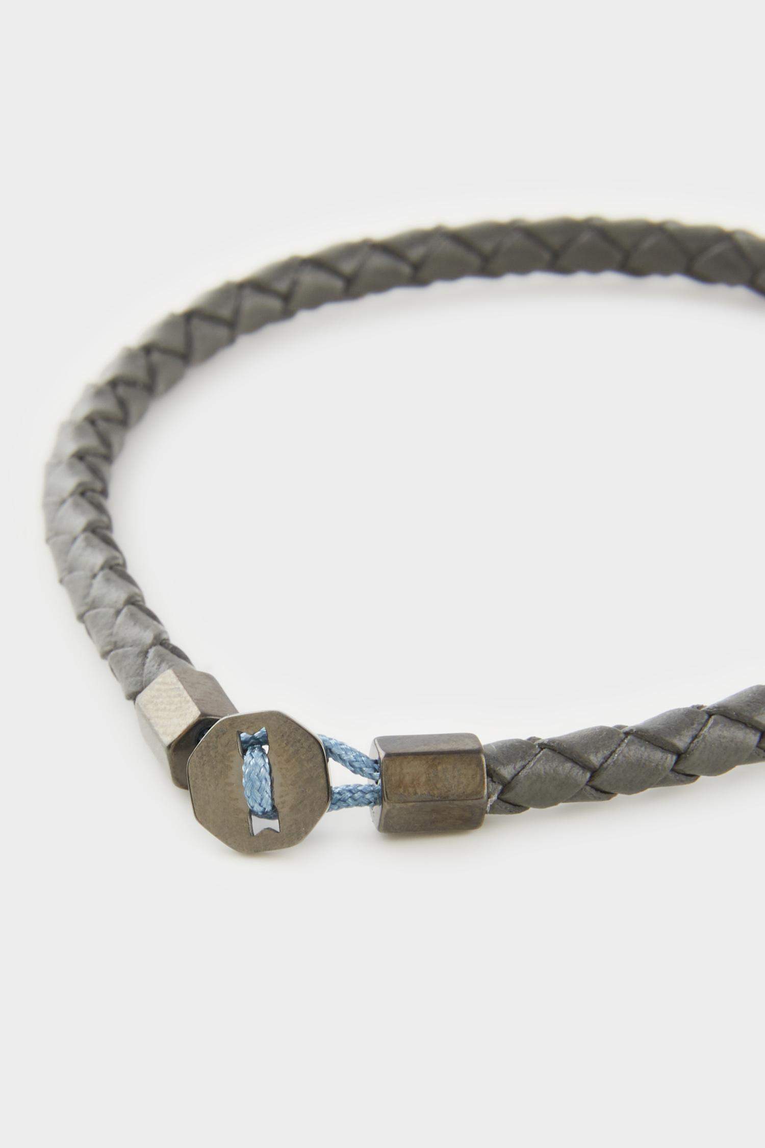 AtolyeWolf x DeFacto Erkek 2'li Gri Deri Çelik Parçalı ve Çelik Zincir Detaylı İnce Forsa Bileklik