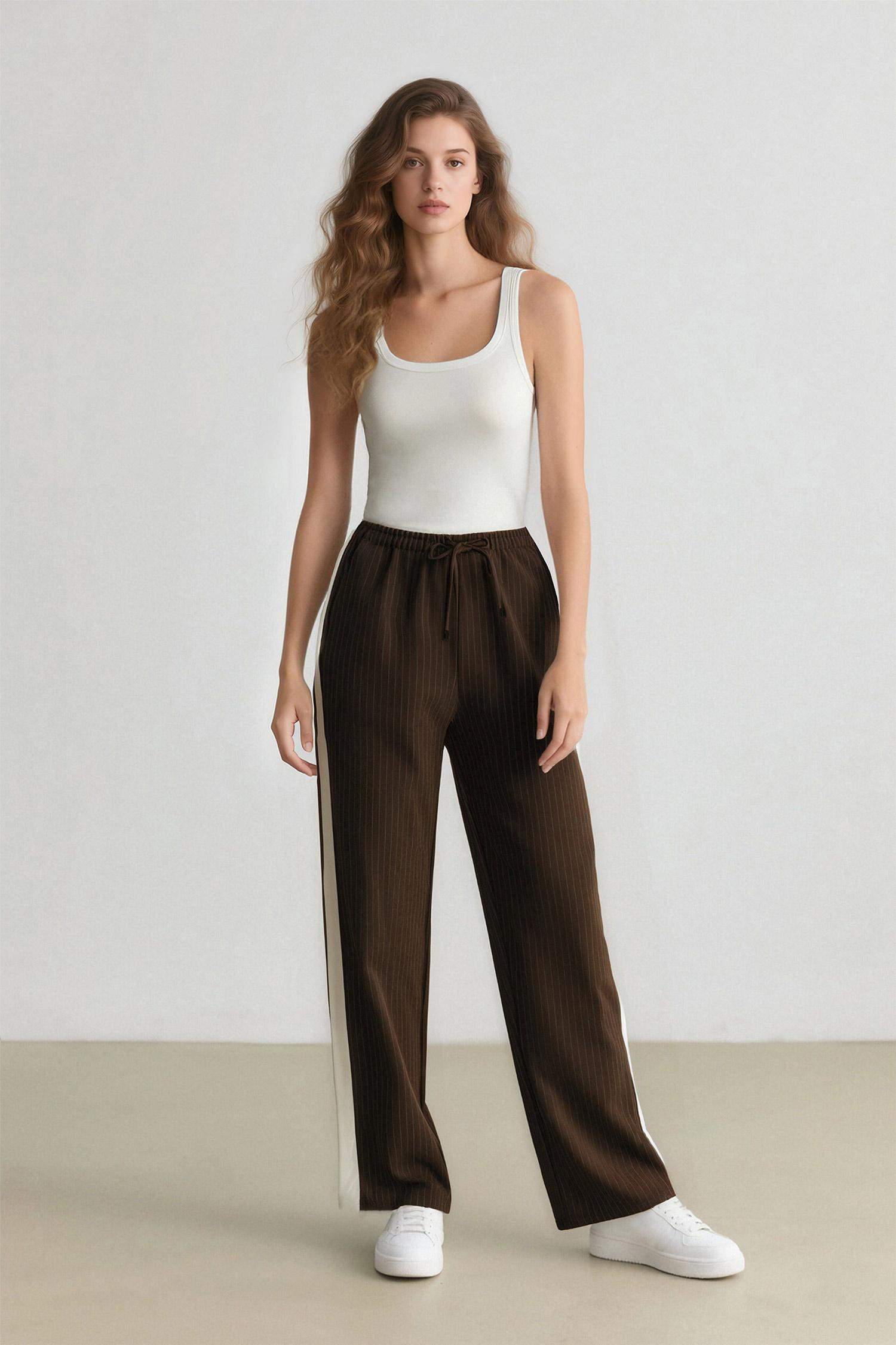 Pantalon large rayé à taille normale