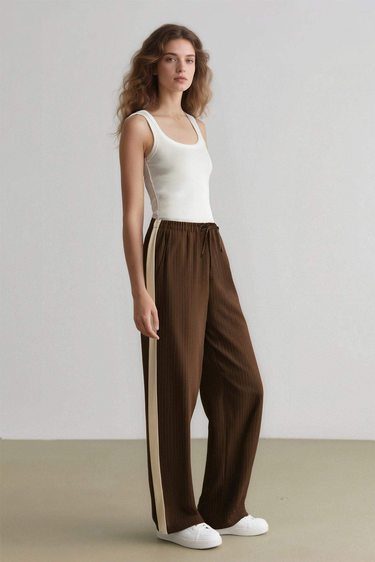 Pantalon large rayé à taille normale