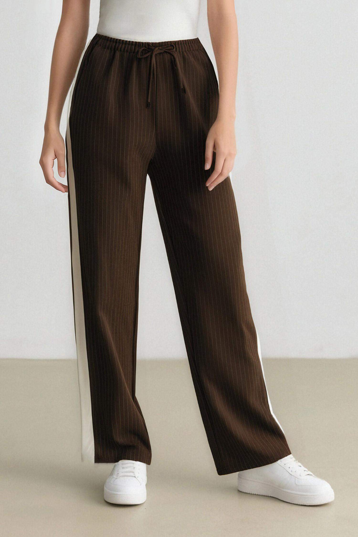 Pantalon large rayé à taille normale