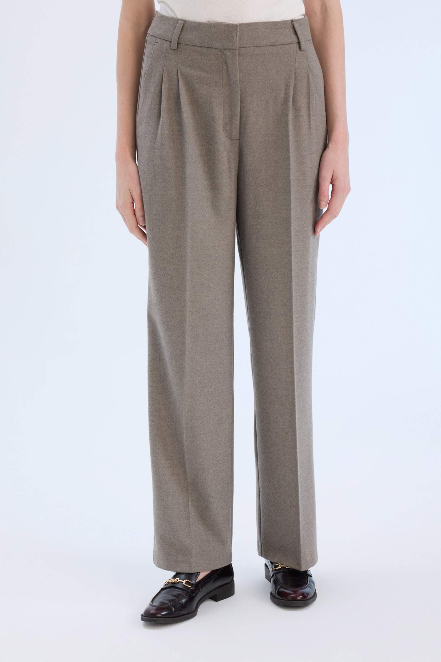 High Waist Straight Leg Darted Flannel Wide Leg Trousers