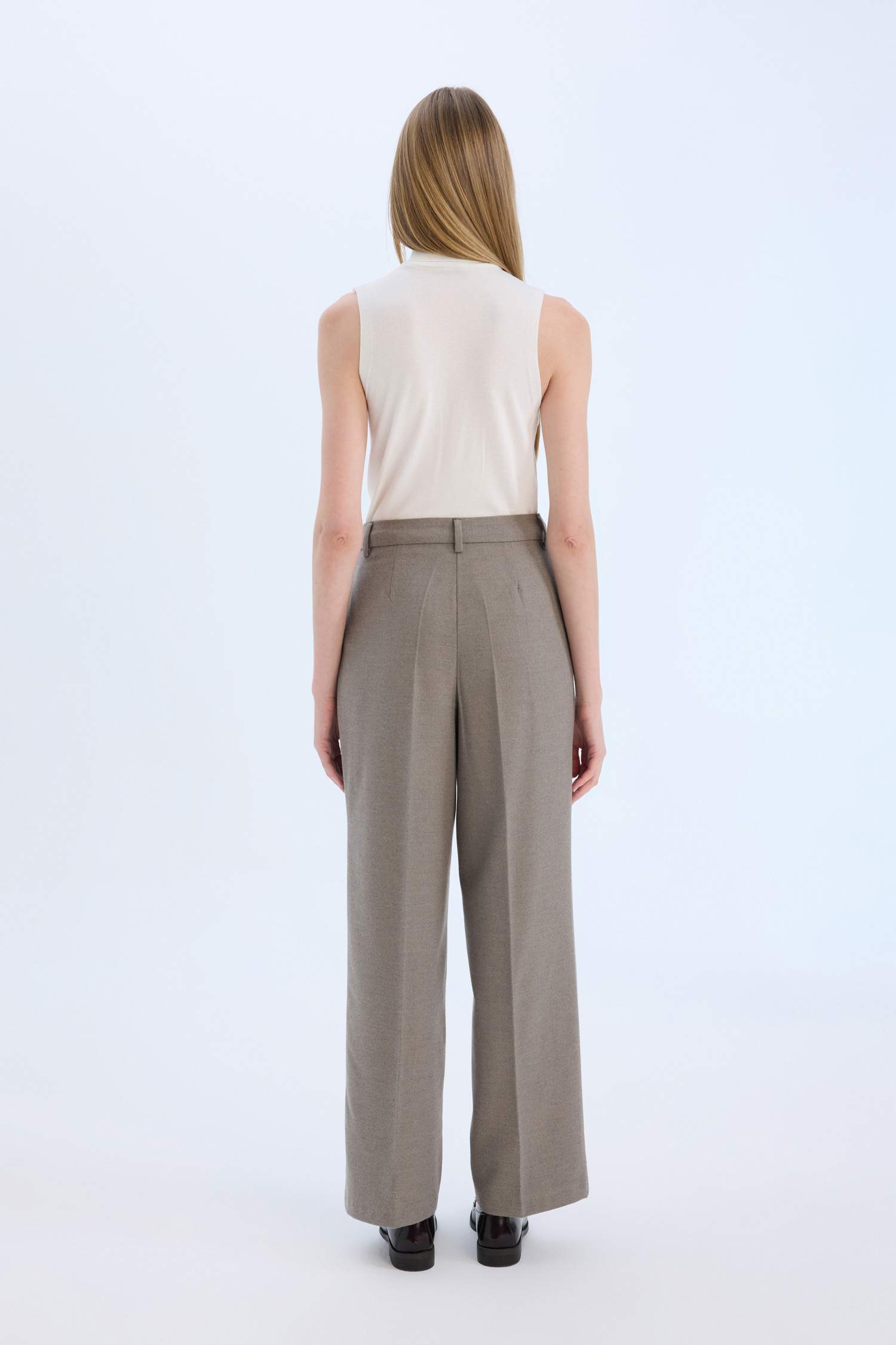 High Waist Straight Leg Darted Flannel Wide Leg Trousers