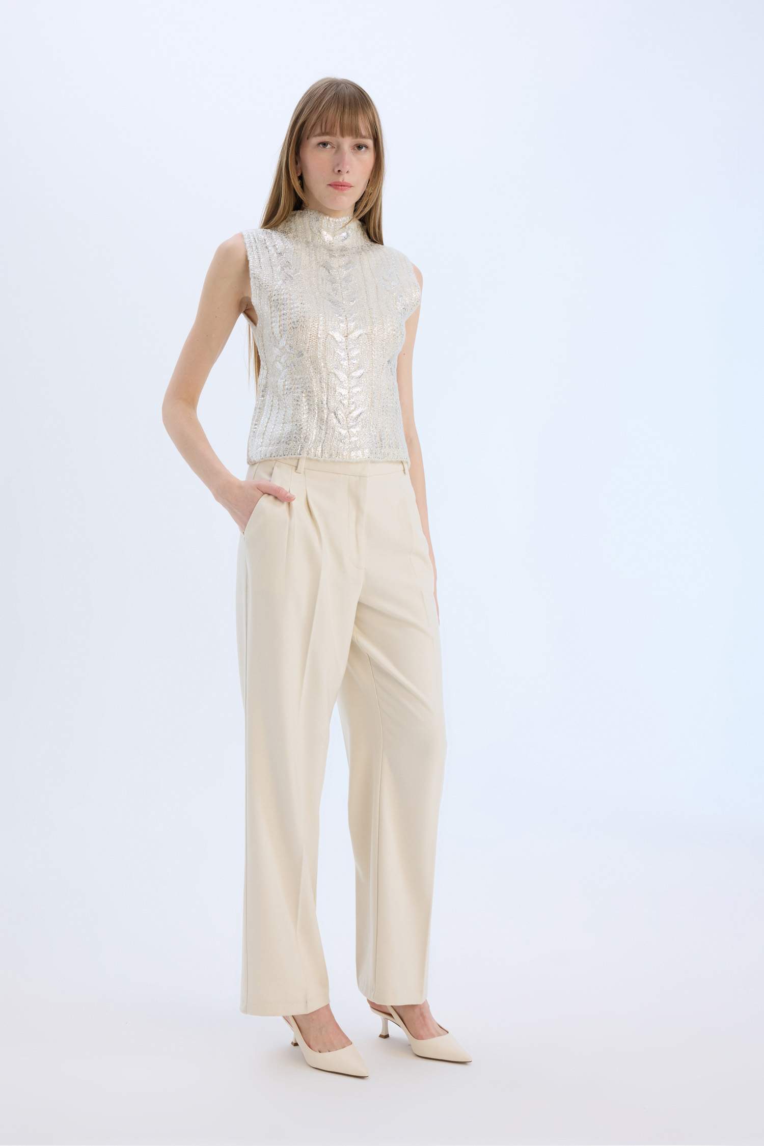 Wide Leg Yüksek Bel Geniş Düz Paça Pensli Flanel Kumaş Pantolon