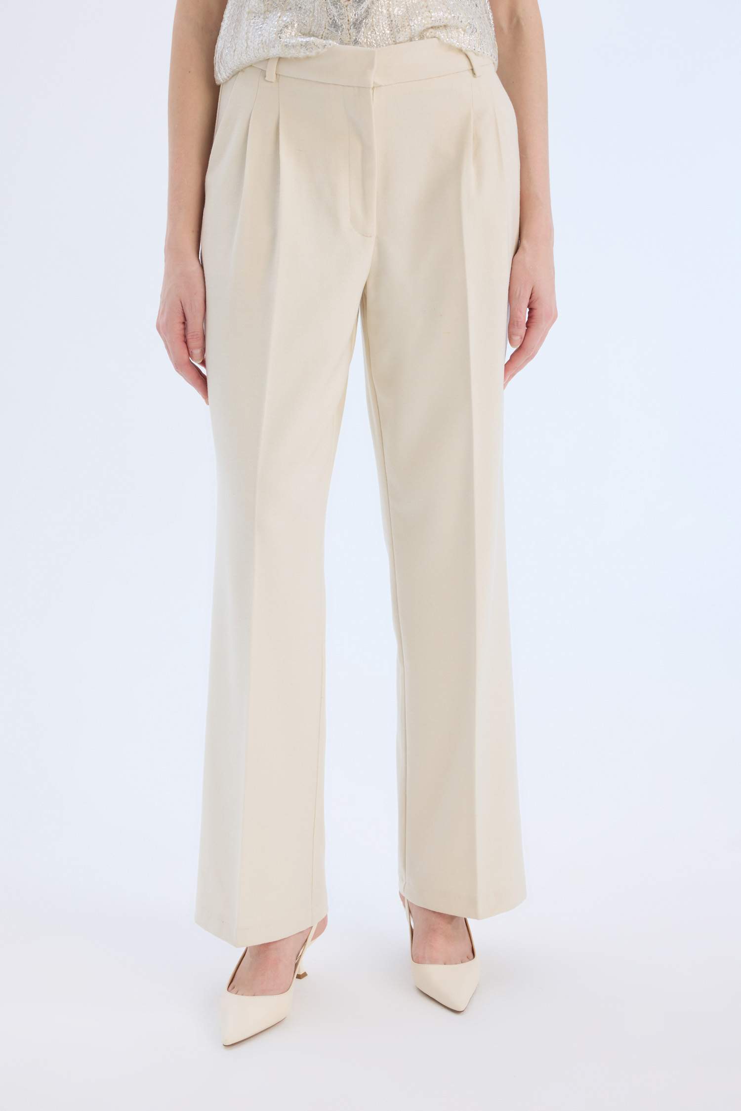 Wide Leg Yüksek Bel Geniş Düz Paça Pensli Flanel Kumaş Pantolon