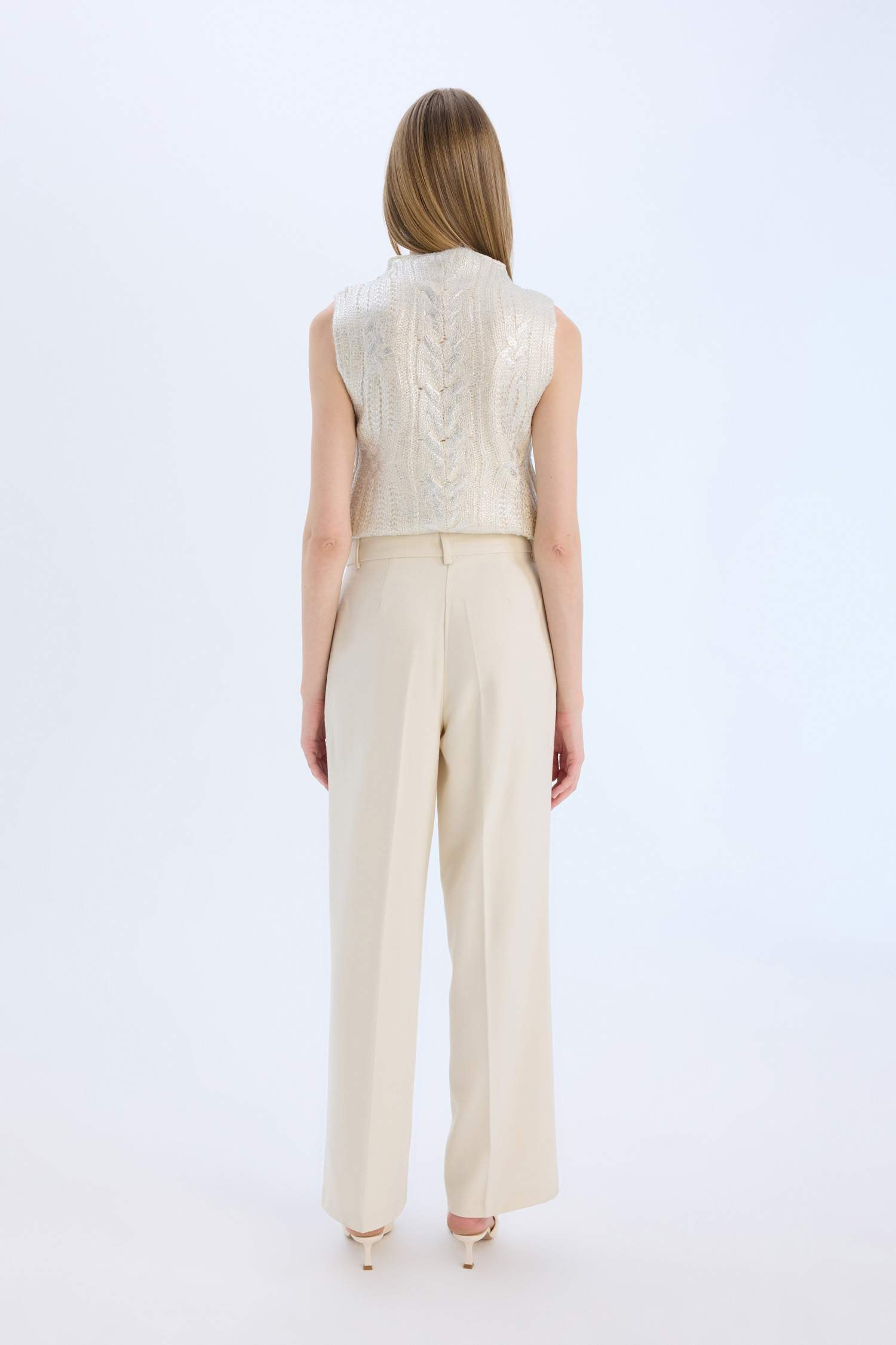 Wide Leg Yüksek Bel Geniş Düz Paça Pensli Flanel Kumaş Pantolon