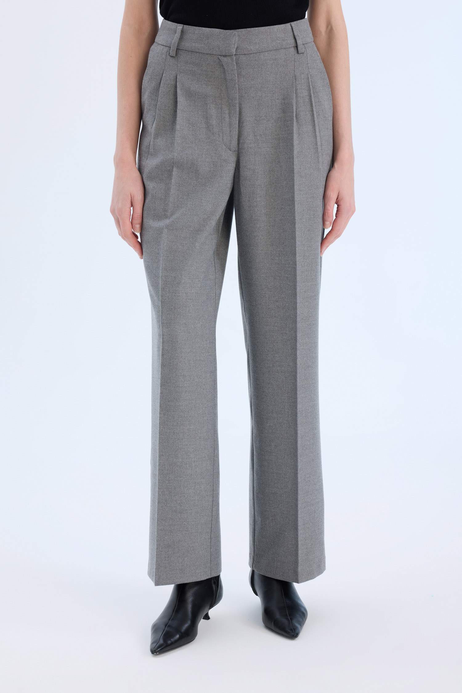 High Waist Straight Leg Darted Flannel Wide Leg Trousers