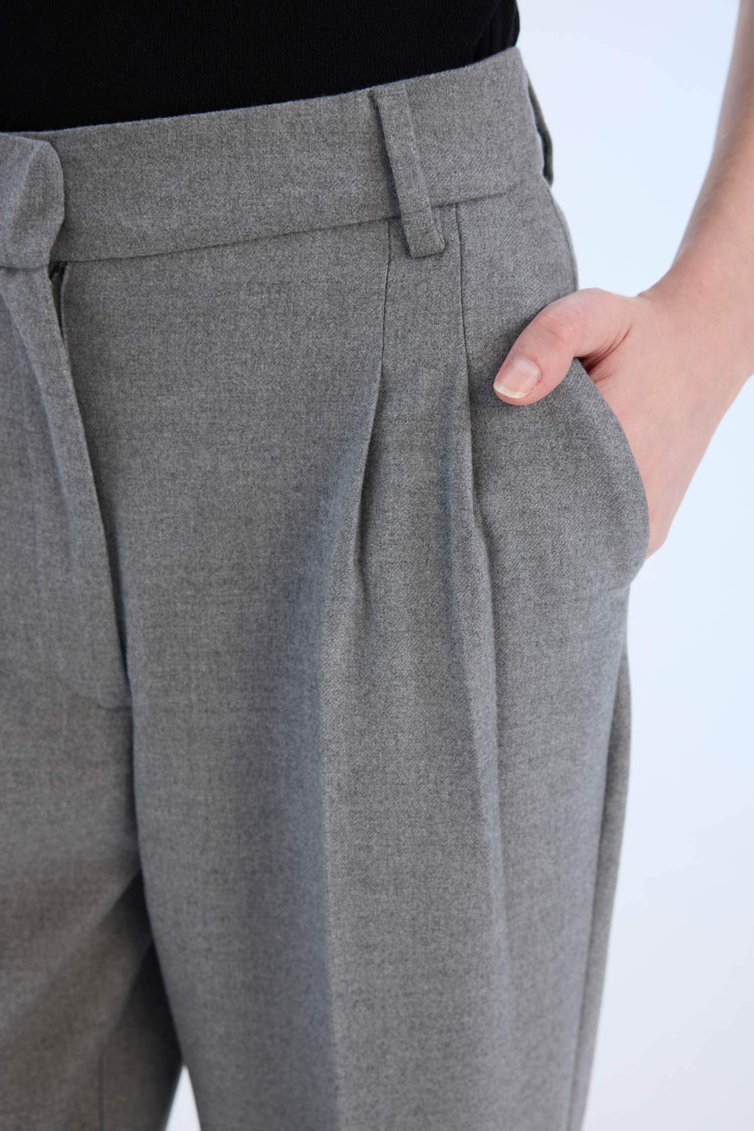 High Waist Straight Leg Darted Flannel Wide Leg Trousers