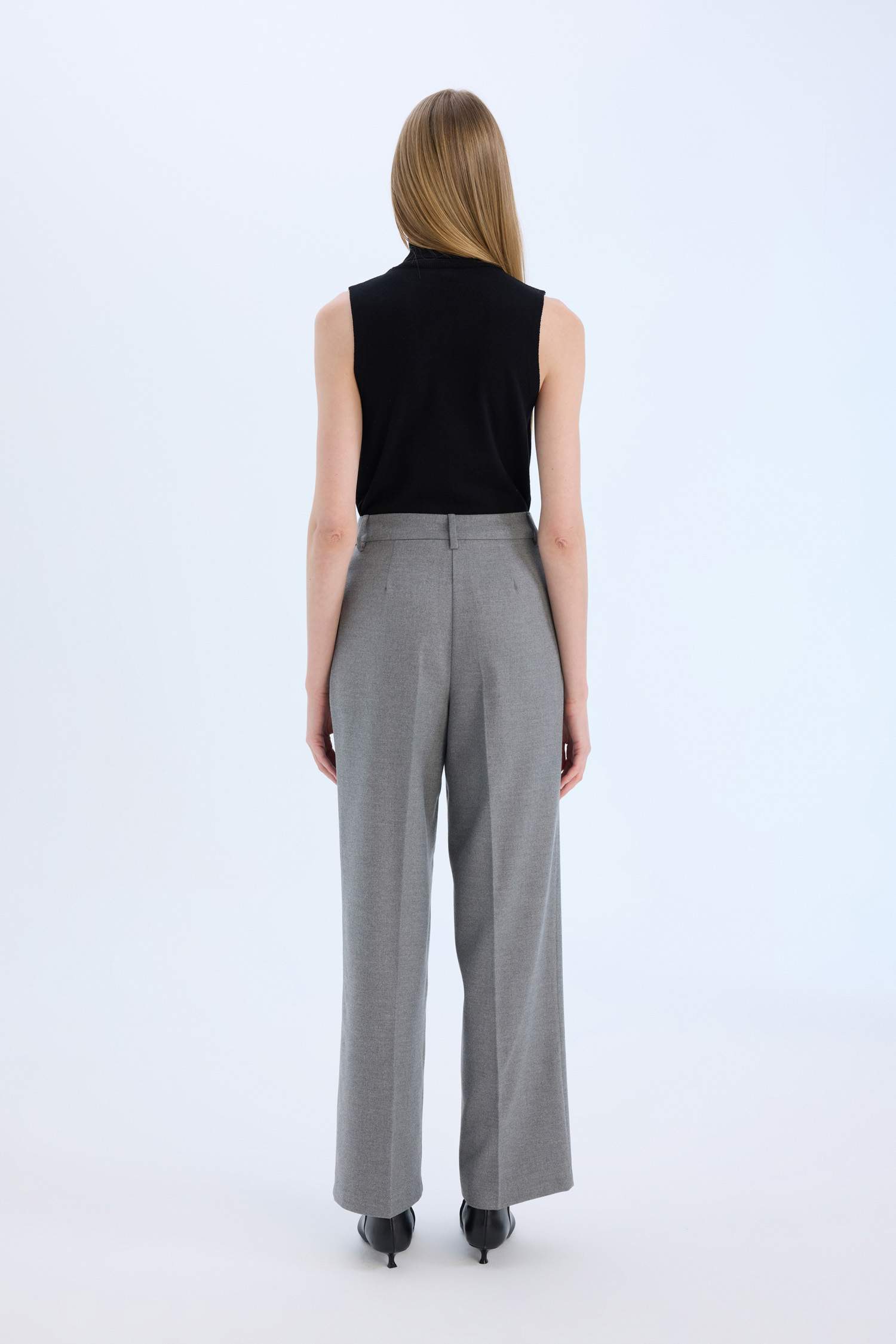 High Waist Straight Leg Darted Flannel Wide Leg Trousers