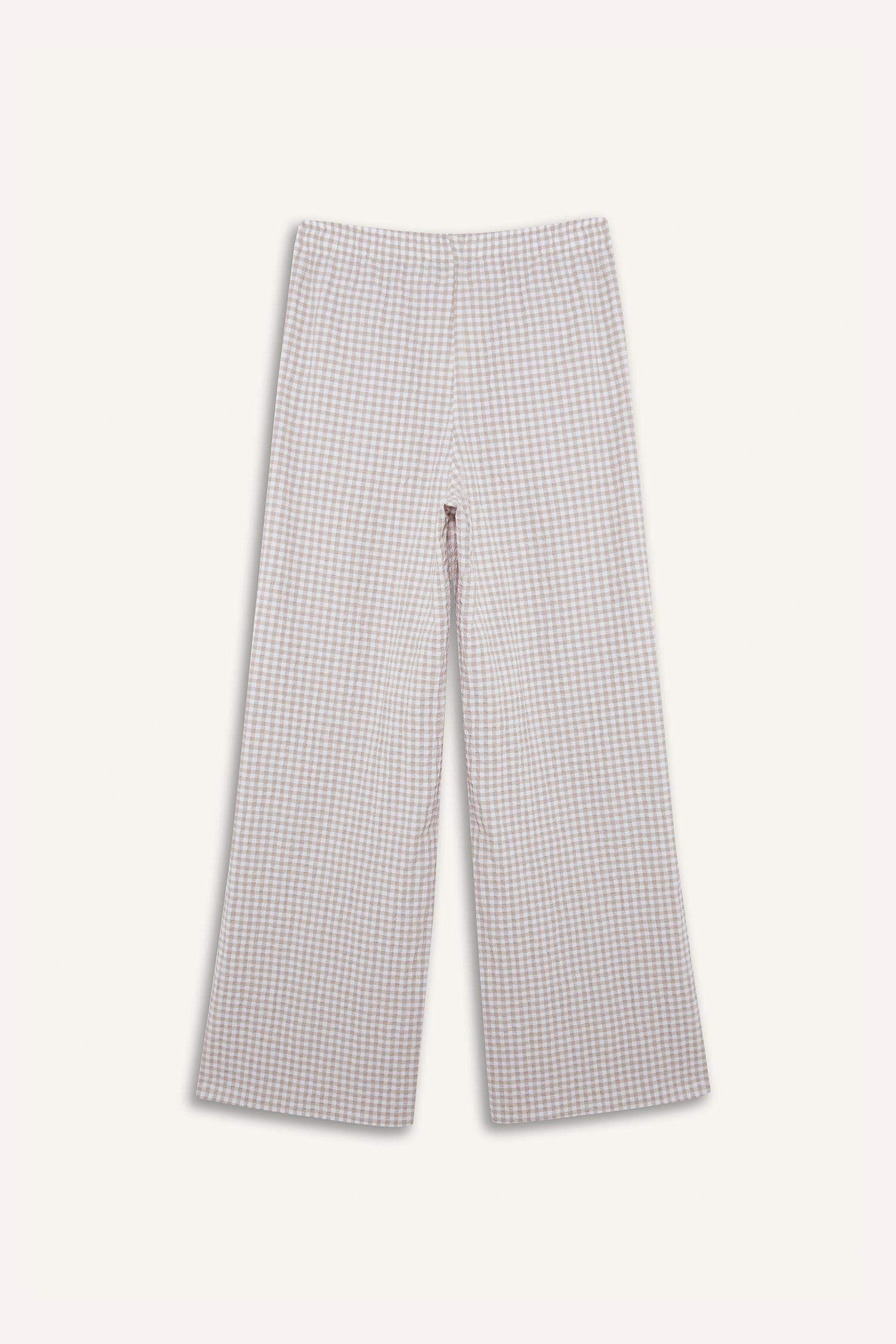 Wide Leg Kareli Normal Bel Geniş Paça Pantolon