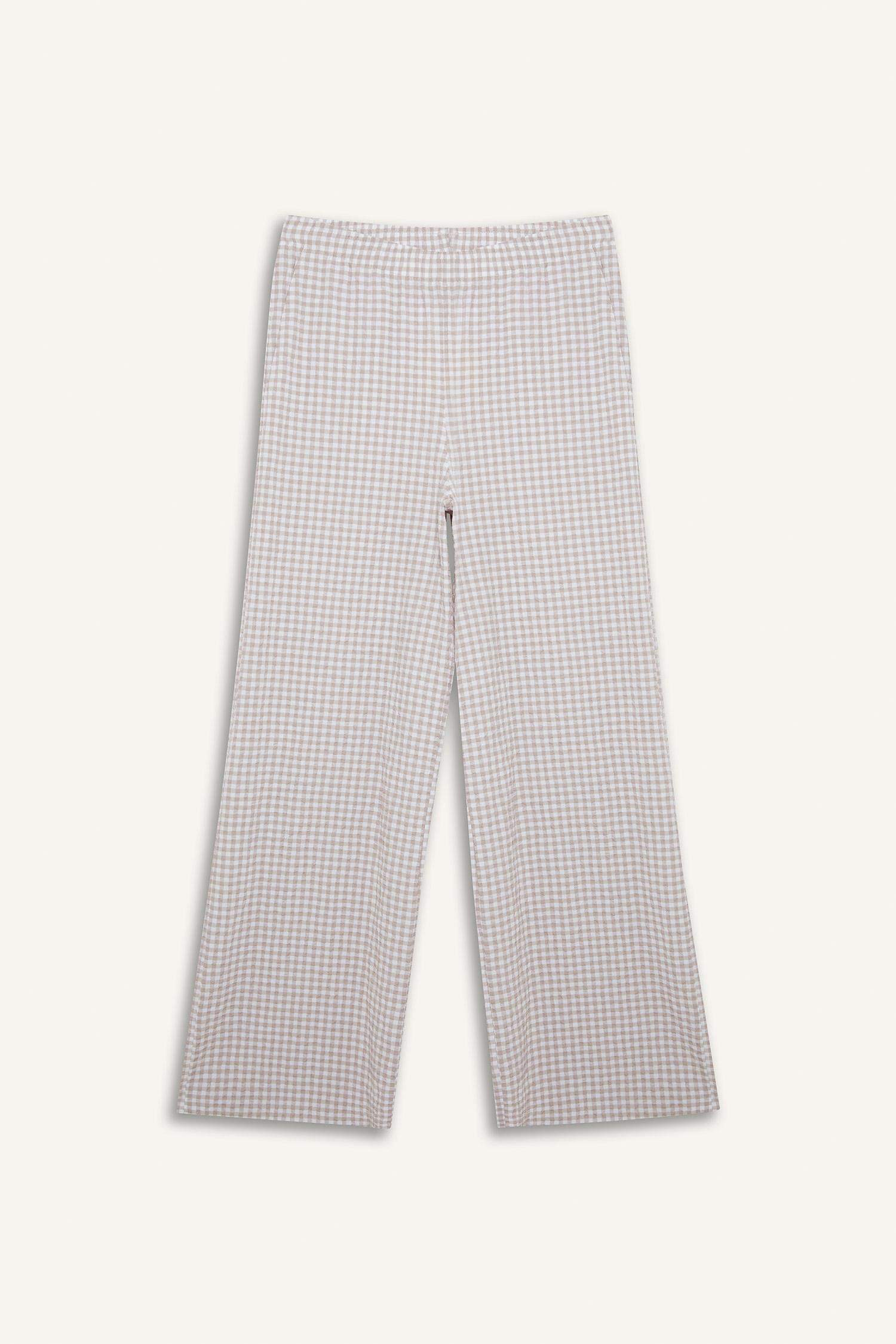 Wide Leg Kareli Normal Bel Geniş Paça Pantolon